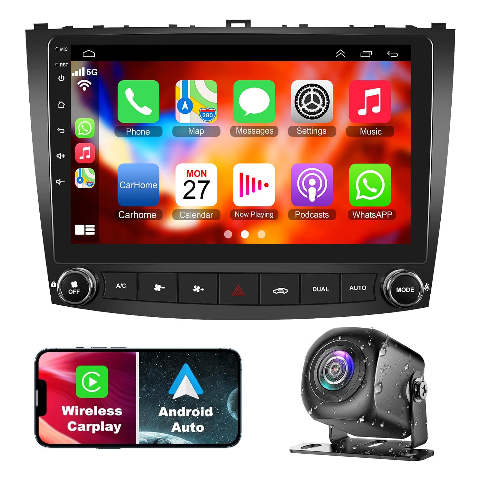 4G+64G Car Stereo Upgrade Radio for Lexus IS250 IS350 2006-2012, 10.1 Inch Touchscreen Android 12 Stereo Support Wireless Carplay/Android Auto/WiFi/GPS/Bluetooth5.2/Back-up Camera/FM/SWC