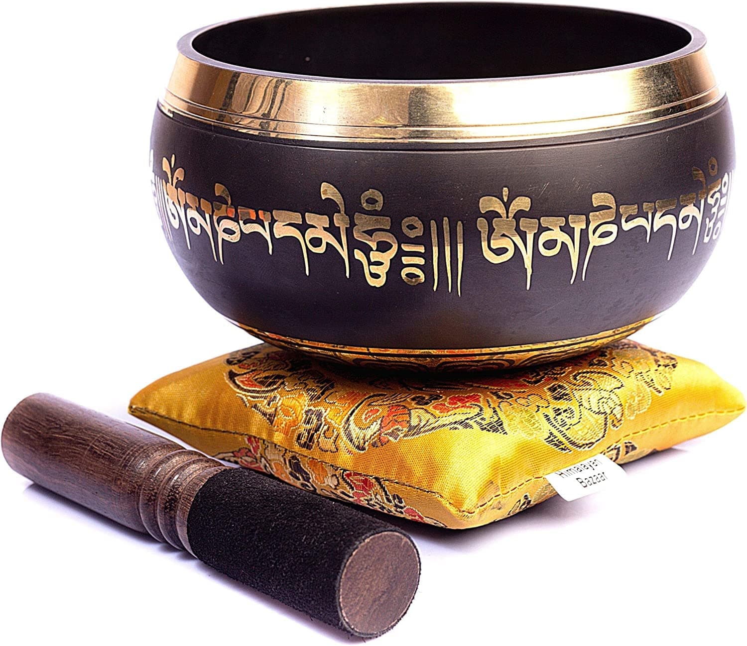 HIMALAYAN BAZAAR Tibetan Singing Bowl Set - 4" Easy To Play Authentic Handmade For Meditation Sound 7 Chakra Healing (Black & Yellow)