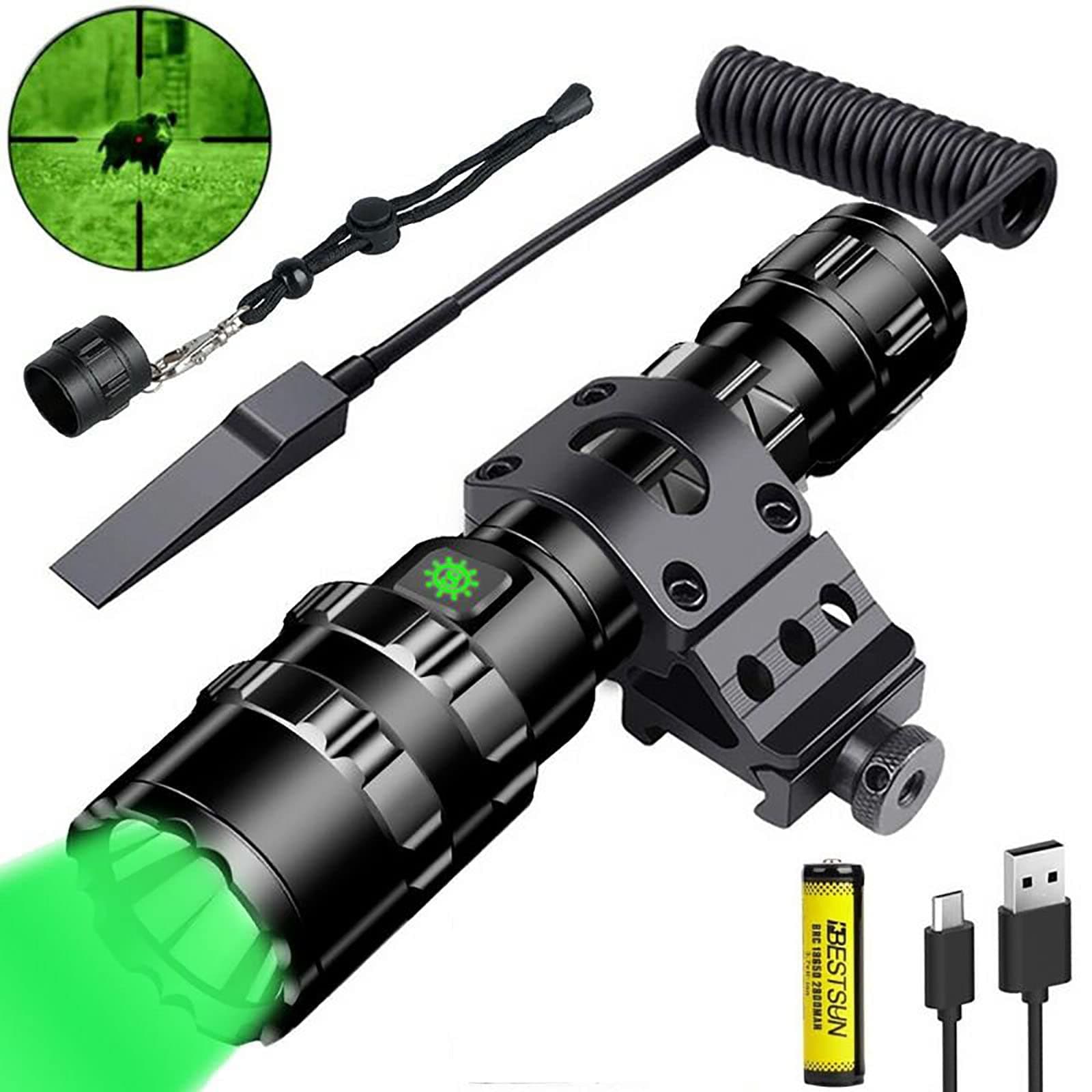 DUCOS Green Hunting Torch 350 Yards Green Light Tactical Torch Super Bright Hunting Light 5 Modes Waterproof Weapon Light Pressure Switch Battery Include