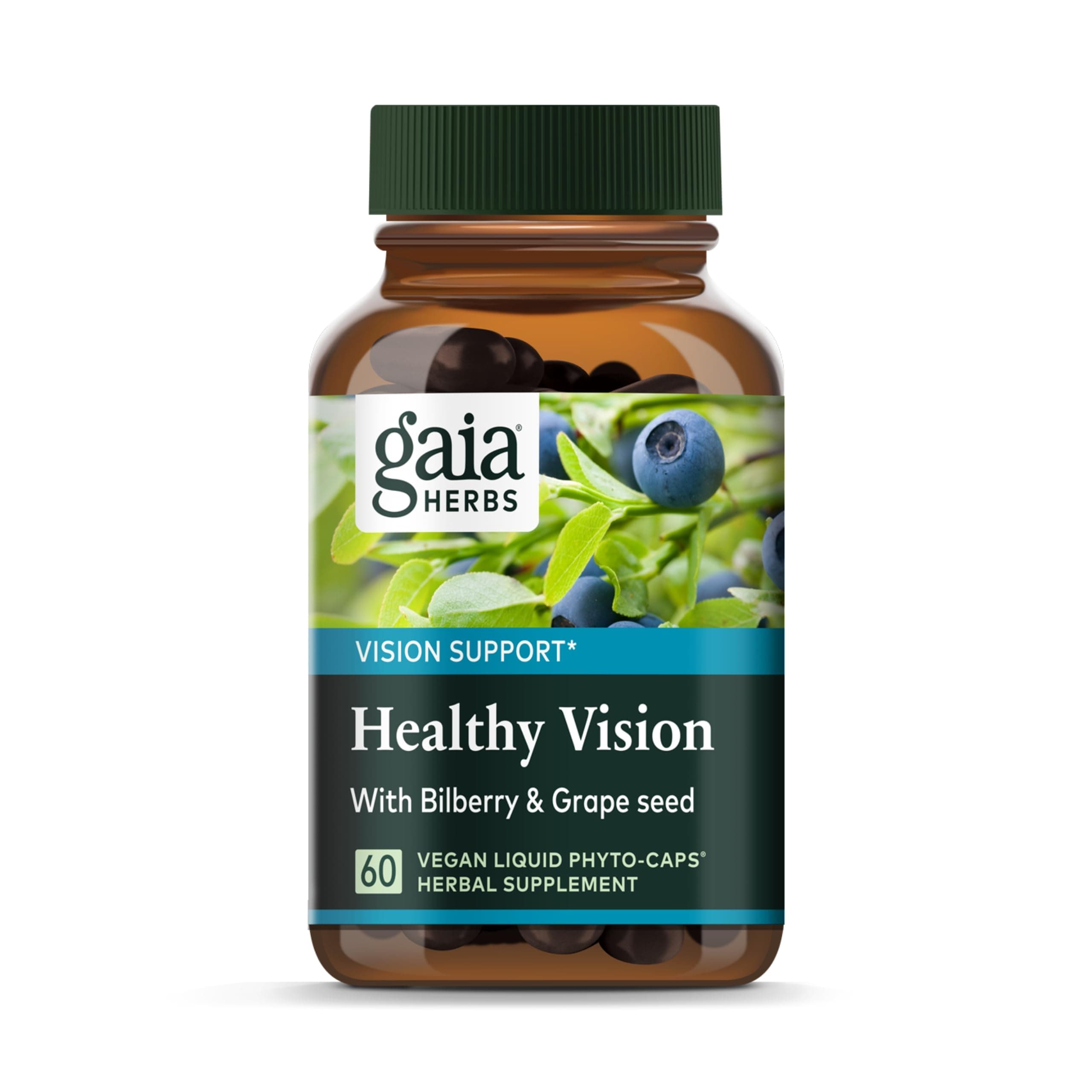 Gaia Herbs Healthy Vision - Vision Support Supplement to Help Maintain Eye Health - with Bilberry, Grape Seed, and Lutein from Marigold Flowers* - 60 Vegan Liquid Phyto-Caps (30-Day Supply)