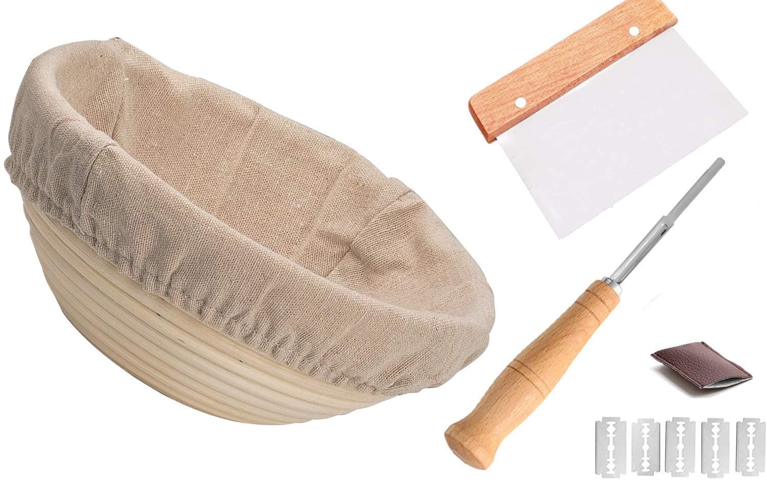 DOYOLLA 1pcs 8.5" Round Banneton Brotform Bread Dough Proofing Rising Rattan Basket & Liner