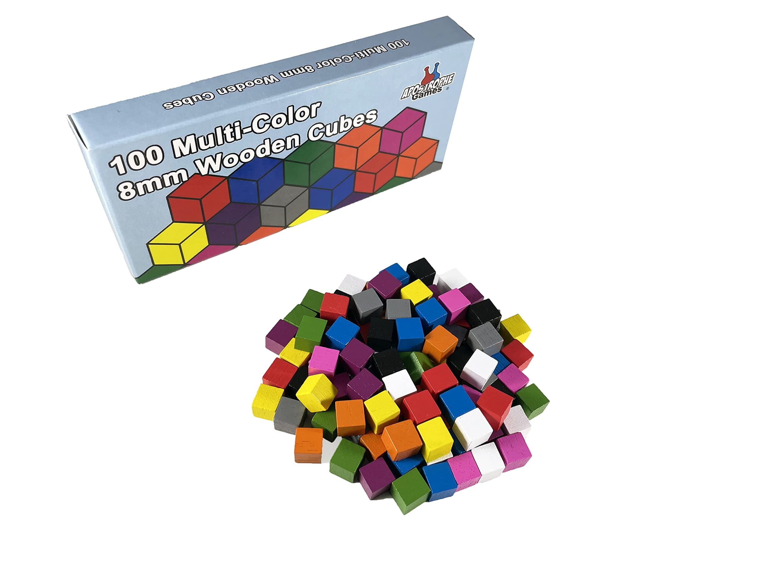 Apostrophe Games 100 Wooden Cubes, Family Accessories – Multi-Color Board Game Tokens Ideal for Sorting, Counting, Classrooms, Replacement Pieces
