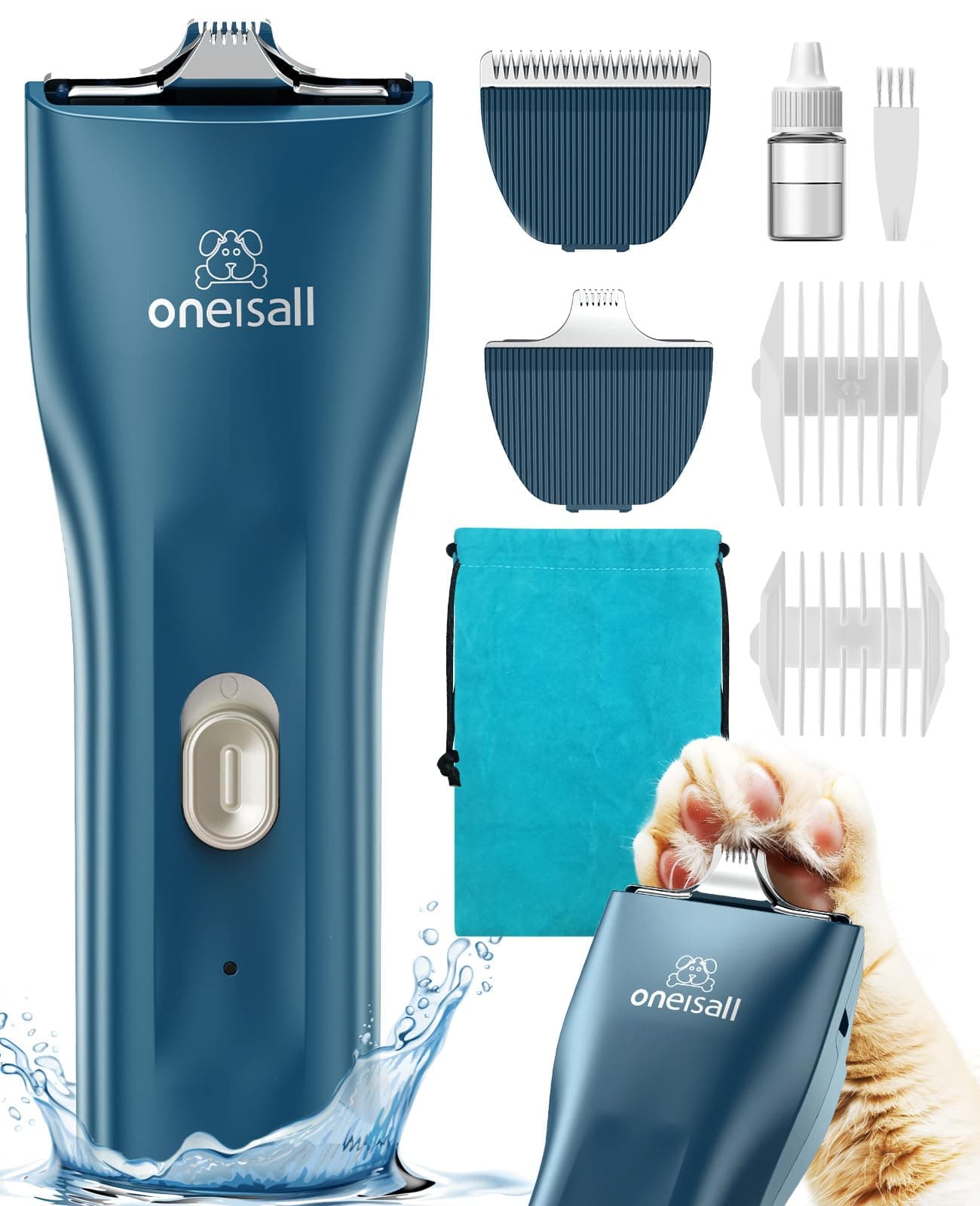 oneisall Quiet Pet Clippers, Cat Clippers for Matted Hair, Cordless Cat Hair Trimmer for Paw, Waterproof Pet Trimmers for Cats, Pet Shaver for Dogs and Cats