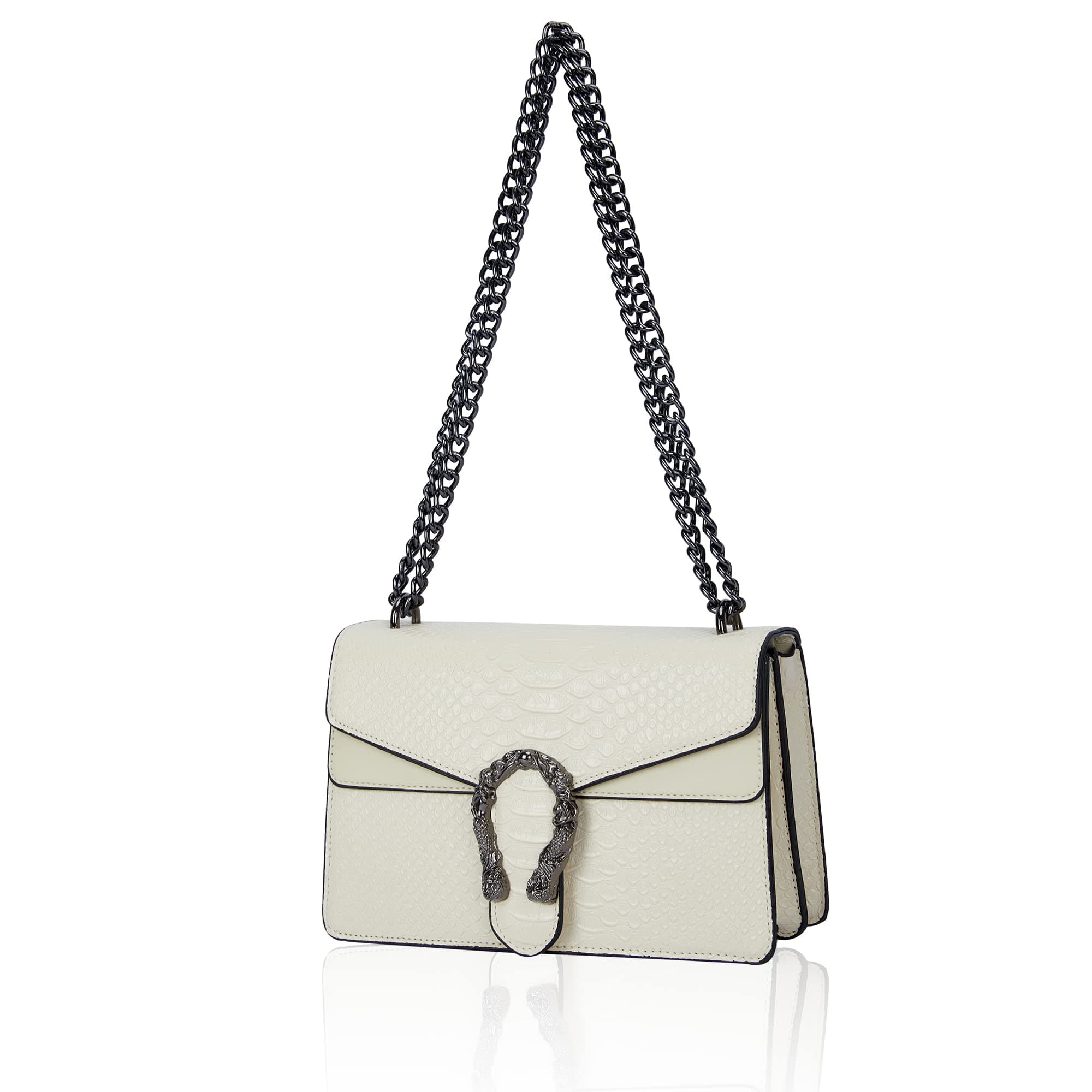 Crossbody Shoulder Square Purse For Women - Fashion Embossed Snake-Print Leather Handbag Metal Chain satchel Tote Bag