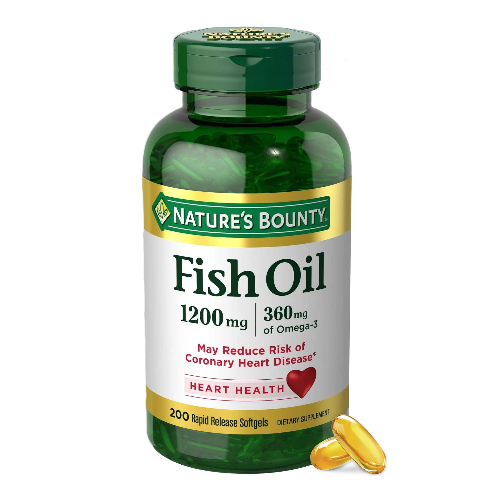 Nature's Bounty Fish Oil, Supports Heart Health, 1200 Mg, Rapid Release Softgels, 200 Ct