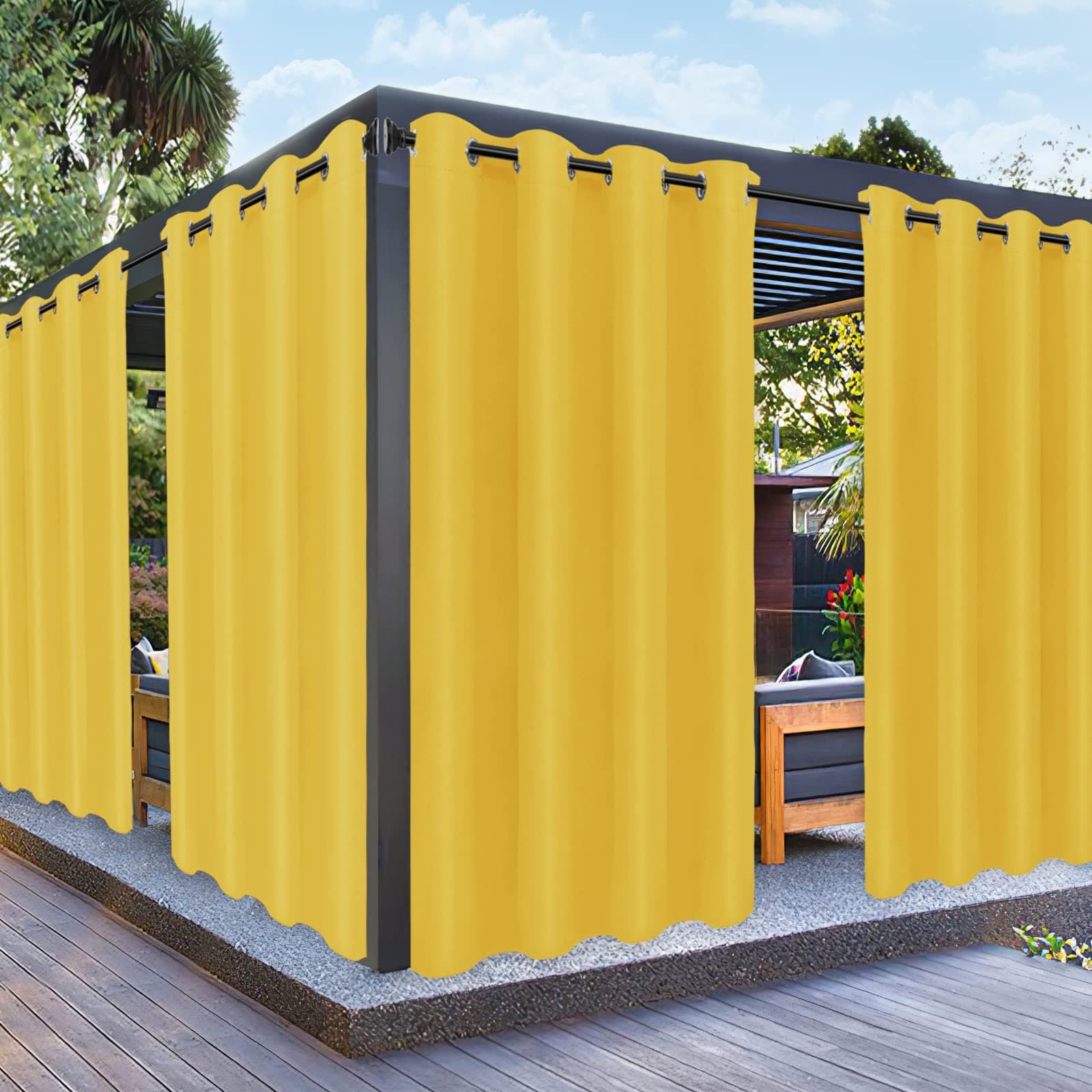 PureFit Outdoor Curtains for Patio Waterproof Weatherproof, UV and Fade Resistant Outside Curtains for Gazebo, Front Porch, Pergola, Sun Blocking Privacy Curtain, 52W x 95L inch, 1 Panel, Yellow