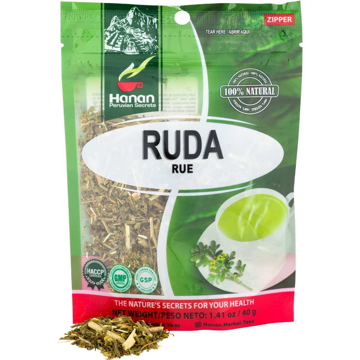 Hanan Peruvian Secrets RUE (Ruda) leaf stems Herbal Tea | 100% Natural Ruta Graveolens from Peru, traditionally used for Digestion, Calmness, Yoga Meditation & Cooking | 1.41oz (40g)