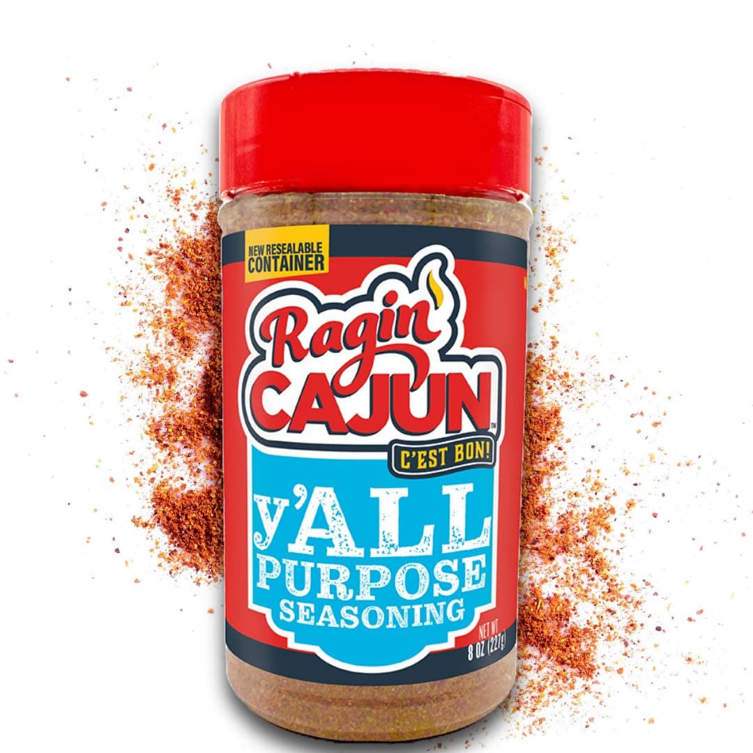 Ragin' Cajun y'ALL PURPOSE Seasoning - 8 oz Shaker, Low Sodium, No MSG - Mild Louisiana Cajun Spice for Meats, Seafood & Veggies