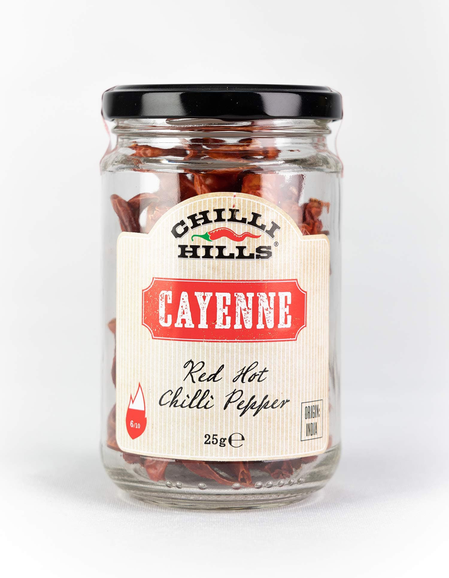 Chilli Hills Cayenne Dried Hot Chili Peppers. Worlds Finest and Hottest Chillies Grown in Our Family Farm and Precisely dehydrated to Preserve The Flavour. 25 Grams in a Glass Jar