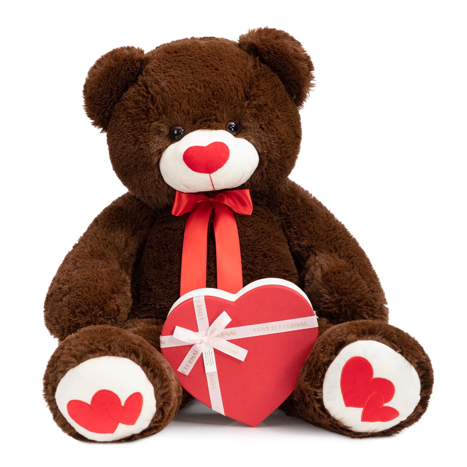 HollyHOME Big Teddy Bear Stuffed Animal Large Bear Plush with Red Heart for Girlfriend and Kids Holiday Toy Gift 36 inch Chocolate