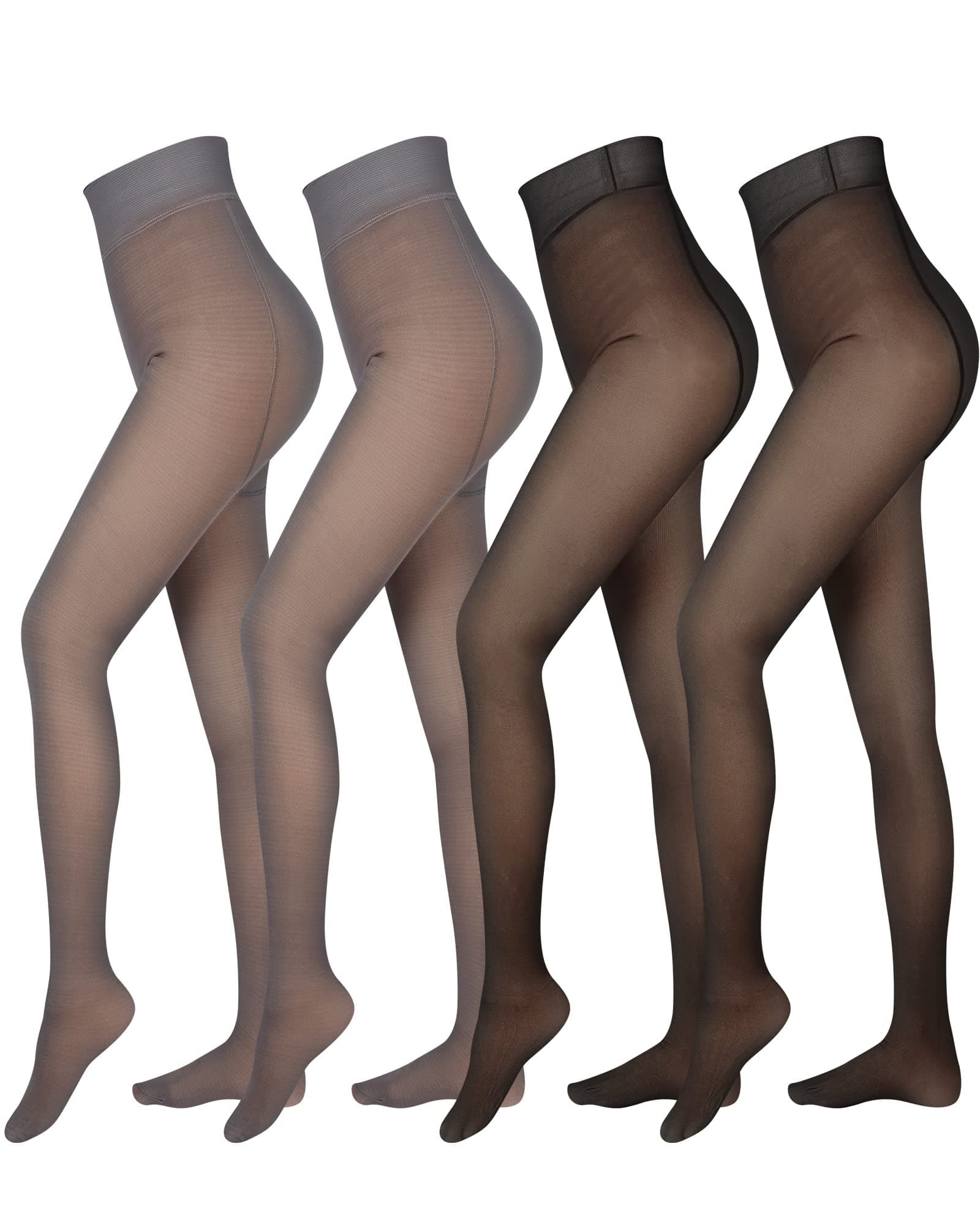 Foaincore 4 Pairs Fleece Lined Tights Women Fleece Lined Leggings Translucent Winter Sheer Tights Warm Pantyhose for Women