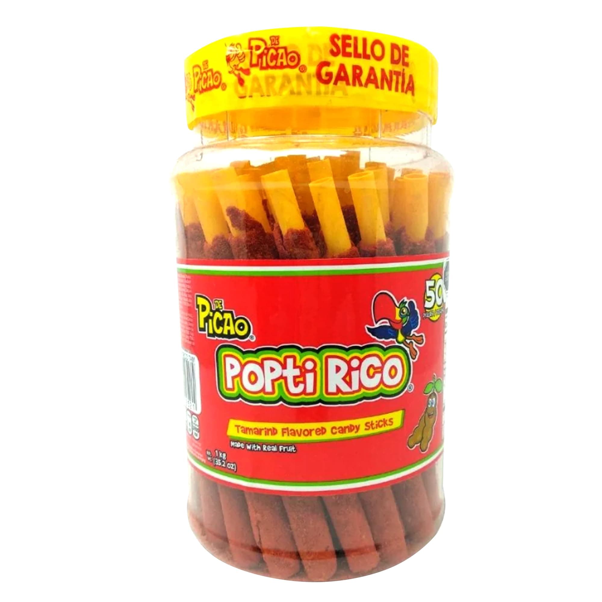PiCAo Spicy Tamarind Candy Sticks, 50 count, 1kg., Popti Rico Tamarindo, Dulces Mexicanos, 100% Tamarind Mexican Candy