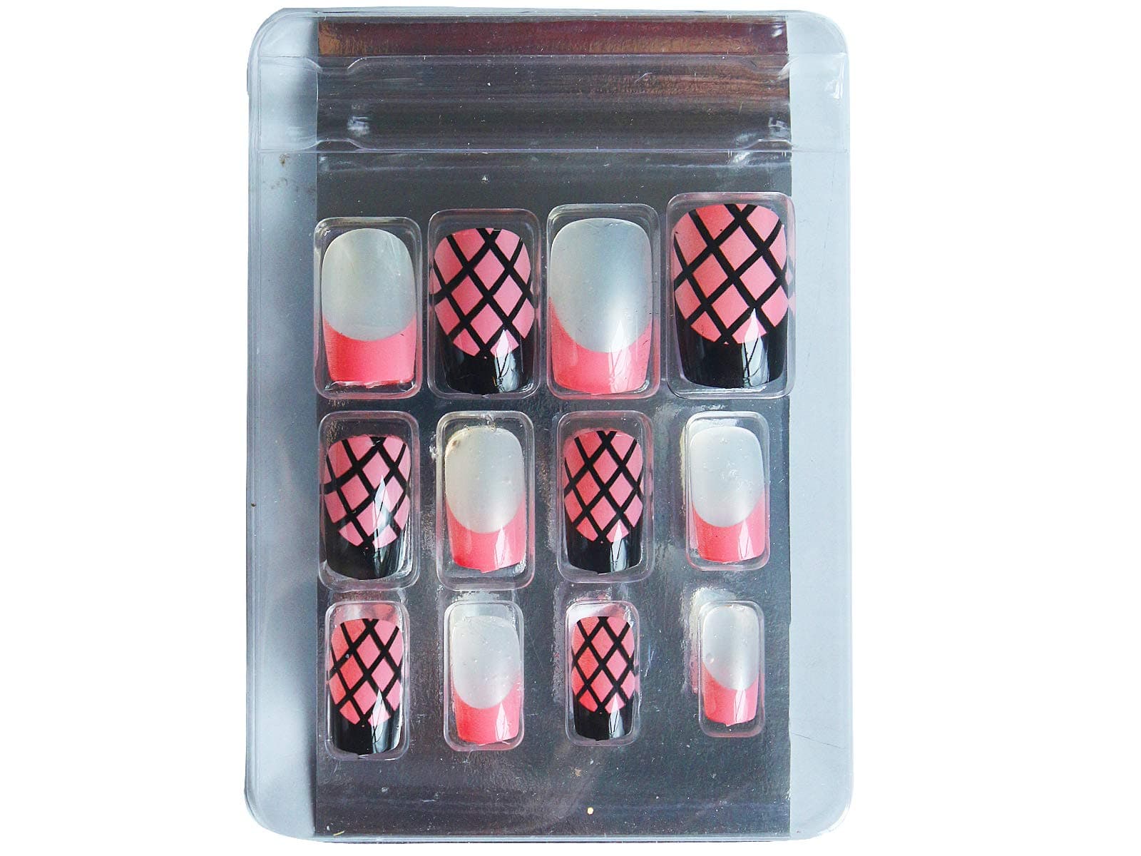 AyA Fashion Women's Self adhesive/Pre - Glued Professional Quality Pre Designed False Artificial French Nails studded with stones (Red, Set of 12 pcs)