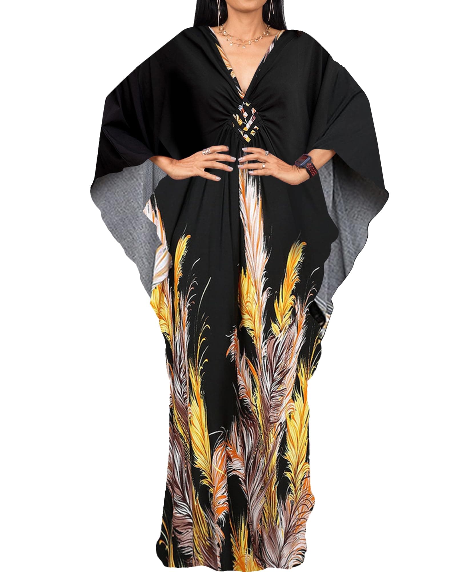 Women's Swimsuit Cover Up, Caftan Batwing Sleeve, Plus Size, Beach Maxi Dress, Summer, Autumn, Body Cover, Loose, Stylish, Long Sleeve, Casual