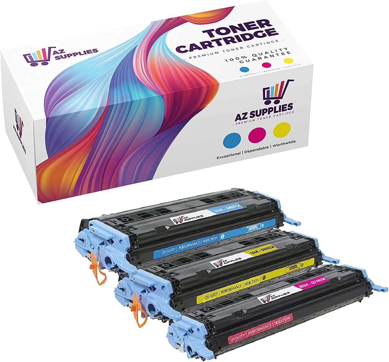 AZ Compatible Toner Cartridge Replacement for HP 124A Q6001A Q6002A Q6003A use in Color Laserjet 1600 Color Laserjet 2600N Color Laserjet 2605DN (Cyan, Yellow, Magenta)