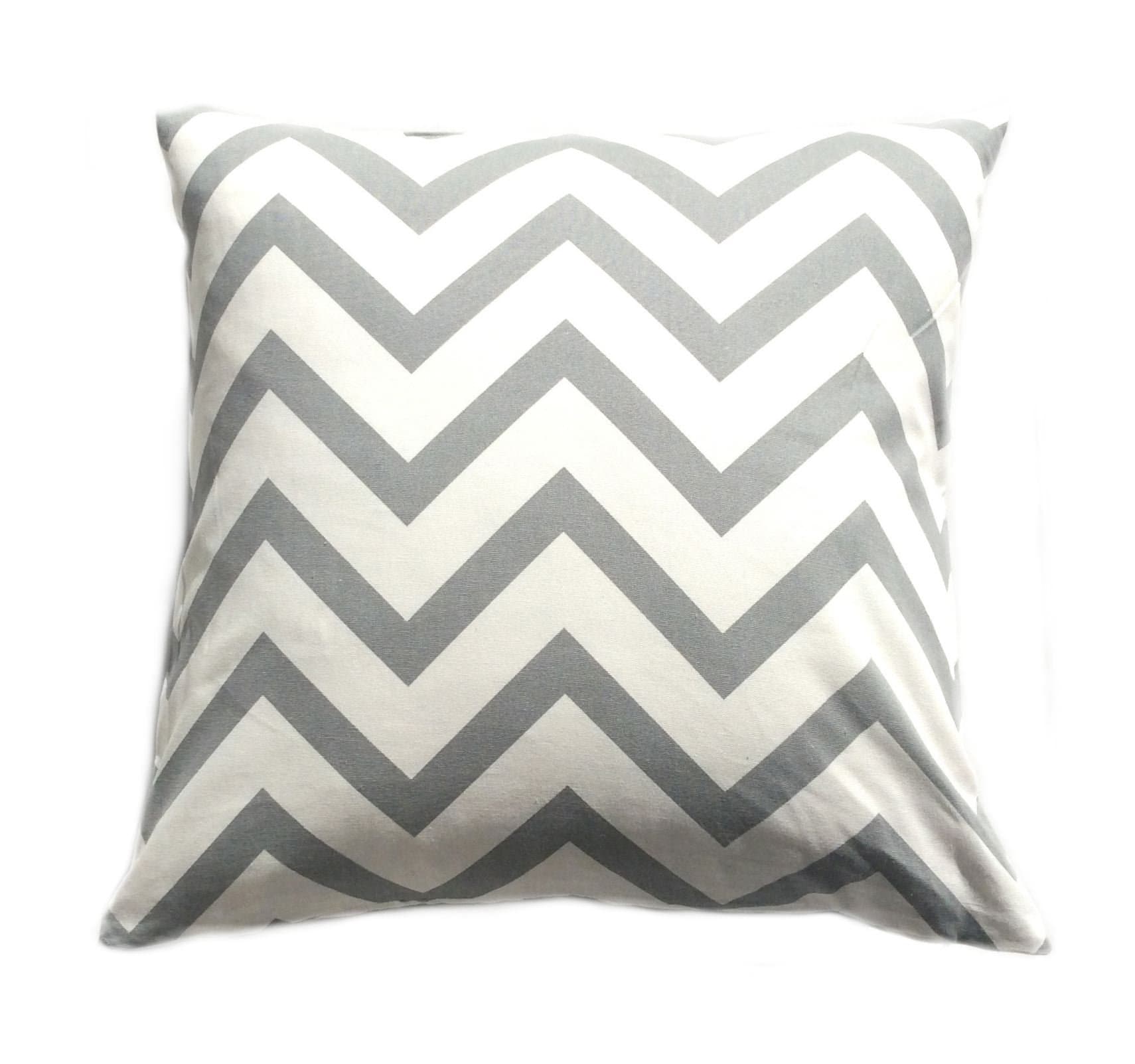 Chevron Striped Accent Decorative Cotton Canvas Throw Pillow Cover Cushion 18 X 18" Zig Zag Chevron (Gray)