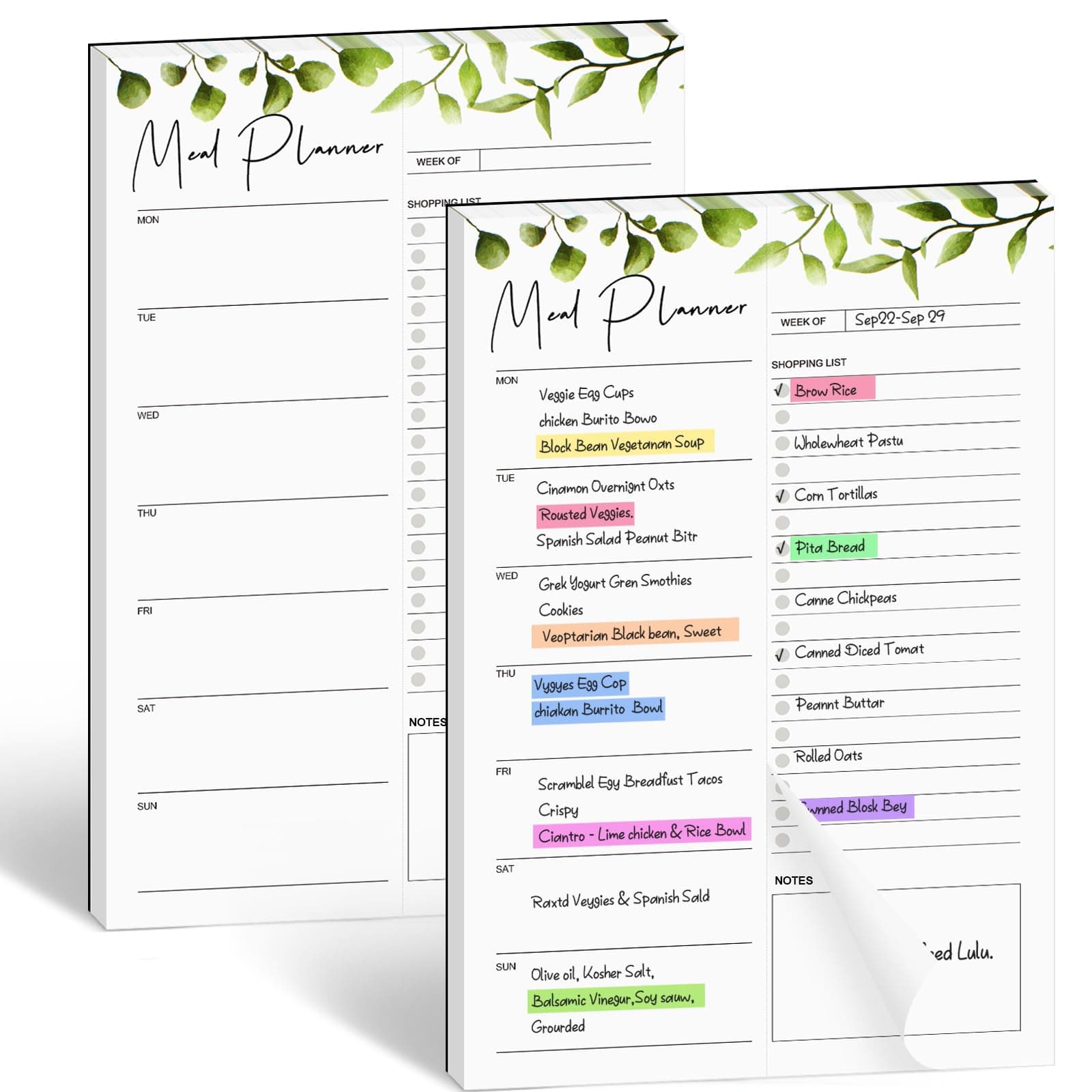 Joyberg 2 PCS Weekly Meal Planner Magnetic for Fridge 8.3x5.5”, Undated Meal Planner and Grocery List Tearable Shopping List, Magnetic Menu Planner for Fridge for Weekly Plan - 50 Pages/Book