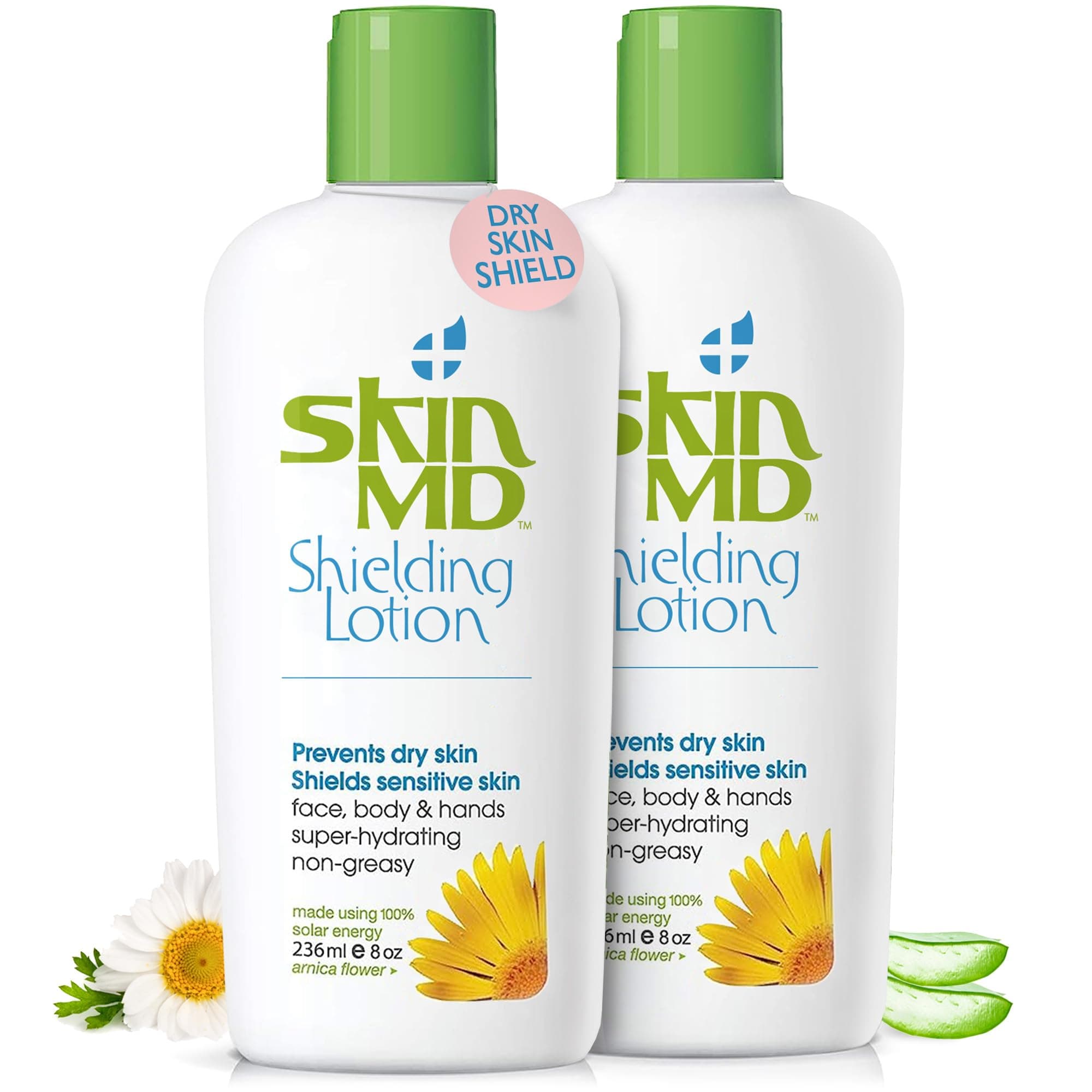 Skin MD Natural Shielding Lotion for Face and Body - Relief for Eczema and Psoriasis Face moisturizer, Primer, Works on Rosacea Safe for Kids for all Skin Types (8oz -2 Pack)