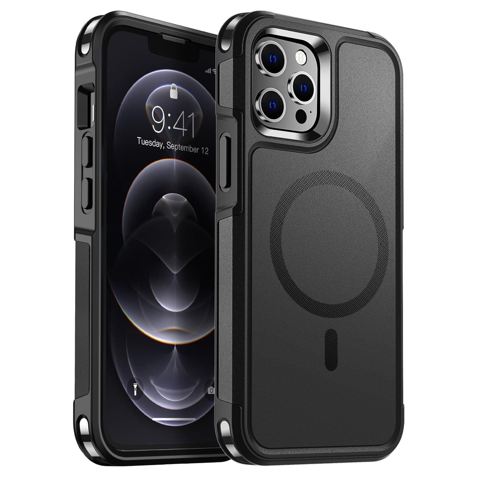 SUPFINE Magnetic for iPhone 12 Pro Max Case, [Compatible with MagSafe][10 FT Military Grade Drop Protection] [Dual Layer Structure Protection] Heavy Duty Full-Body Shockproof Phone Case, Black