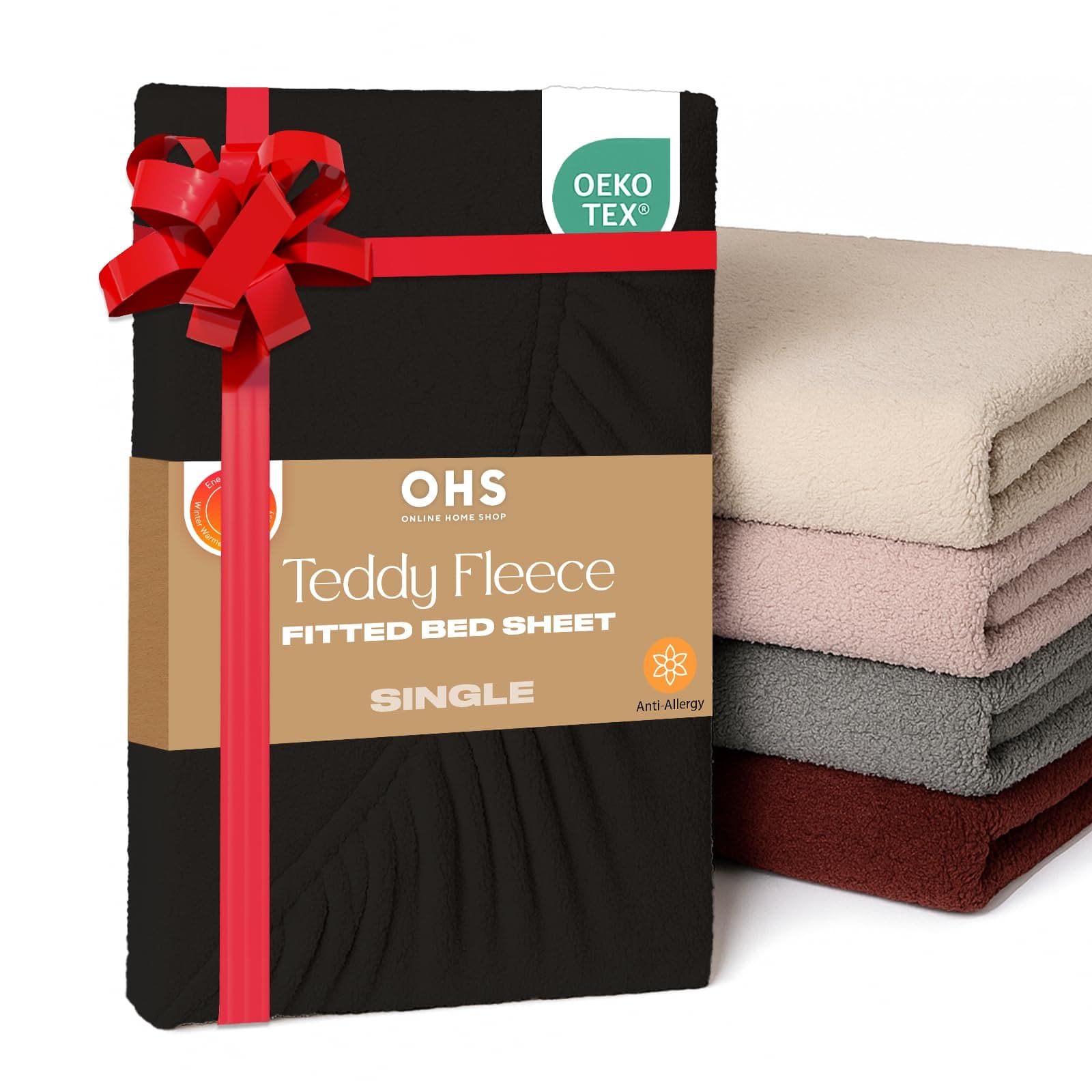 Brentfords Teddy Fleece Fitted Sheet, Soft Warm Single Fitted Sheet Thermal Luxury Winter Bedding Bed Sheets Fluffy Cuddly Teddy Bear Bedding Bed Cover Easy to Use Fit, Black