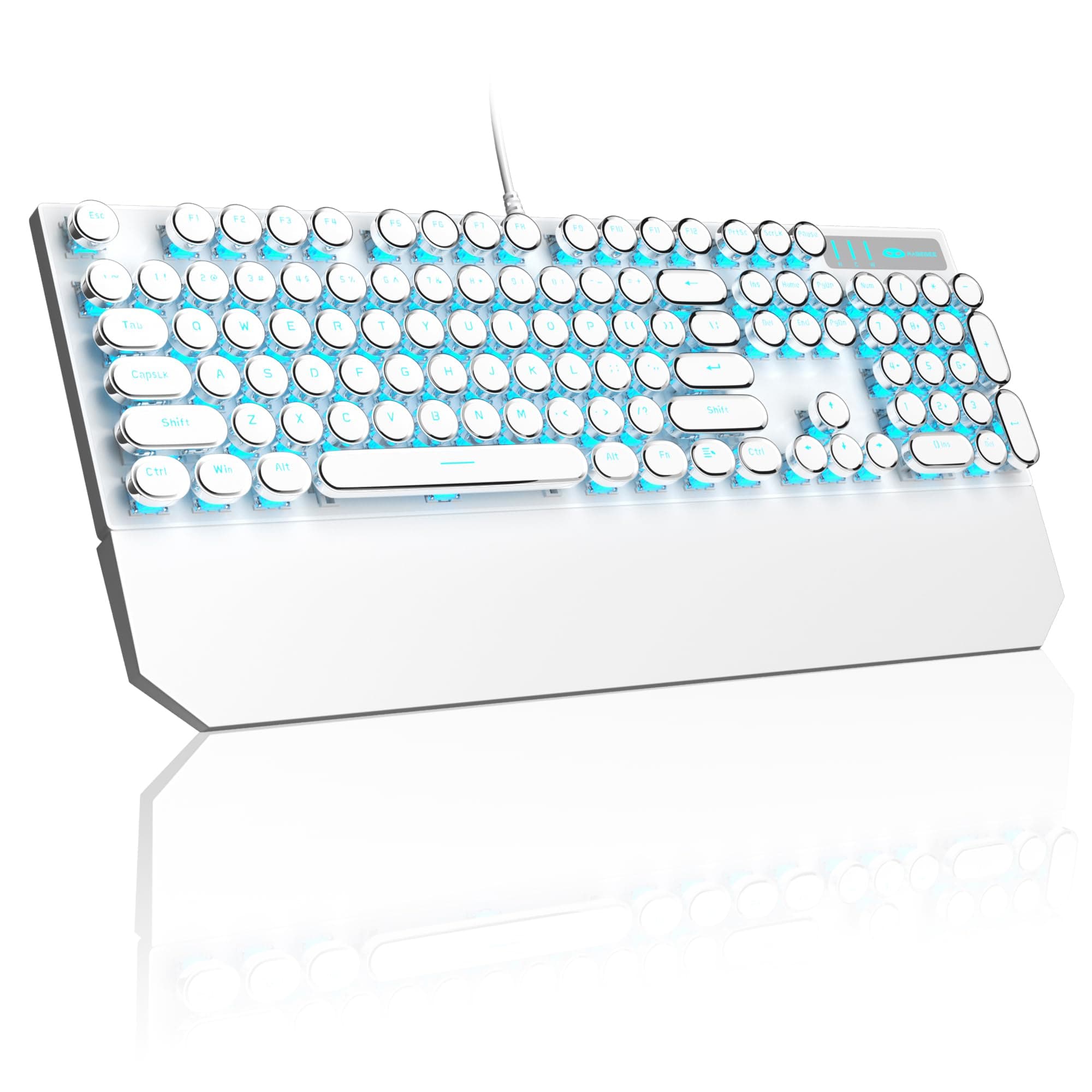 MageGee Typewriter Mechanical Gaming Keyboard, Retro Punk Round Keycap LED Backlit USB Wired Keyboards for Game and Office, for Windows Laptop PC Mac - Blue Switches/White