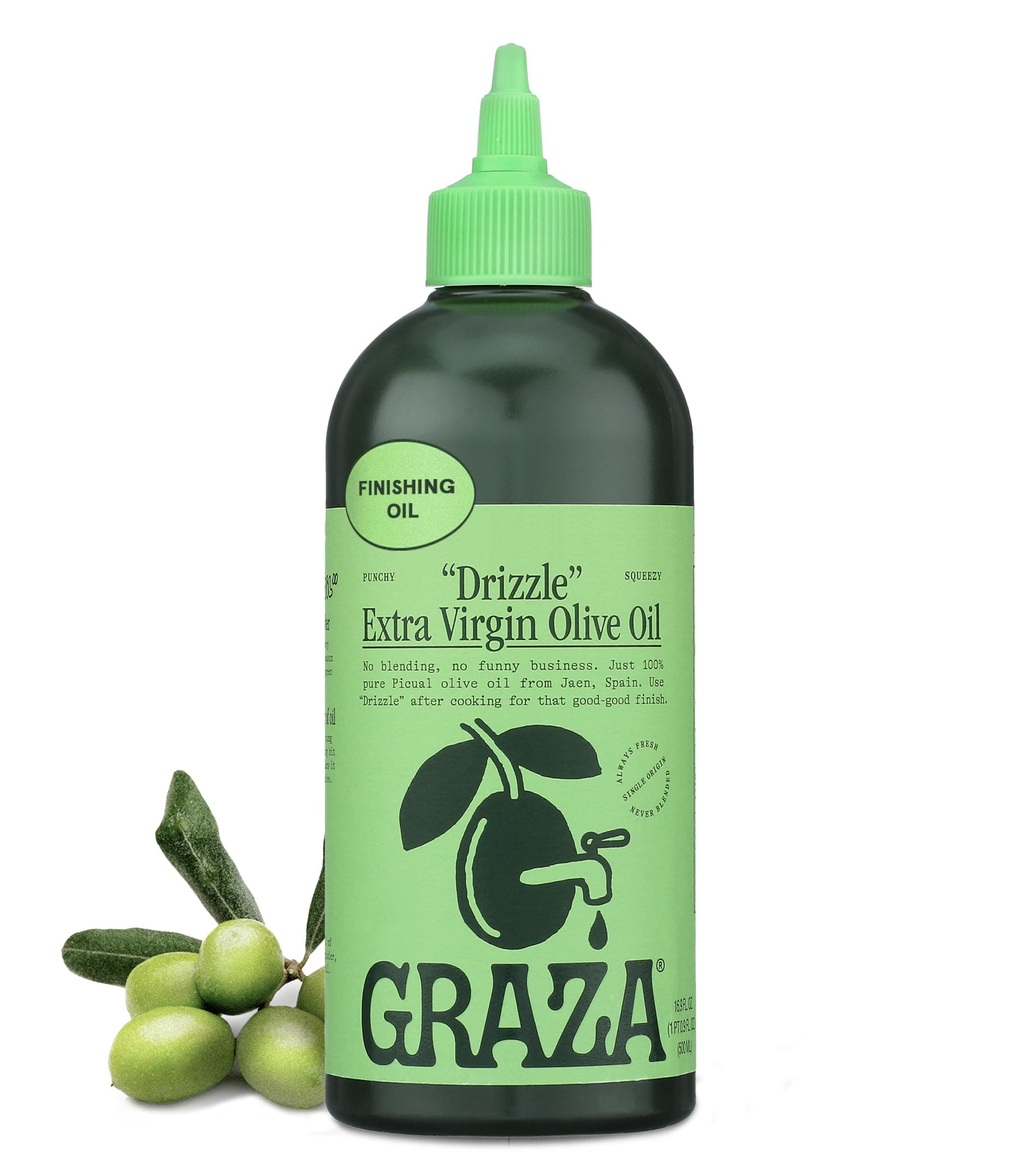 Drizzle Extra Virgin Olive Oil, Finishing Oil - High Polyphenol Early Harvest EVOO Finishing Oil in a Squeeze Bottle - Single Origin Olive Oils from Spain - 16.9 Fl Oz (500ml)
