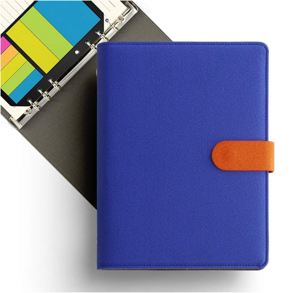 KKDragon Notebook A5 Hardback Notebook + Sticky Memo Notes + Week Plan and Ruled Lines Ivory White Colored Paper, 6 Hole Ring Binder Cloth Texture PU, Contrast Color Design, 80 Sheets/160 Pages