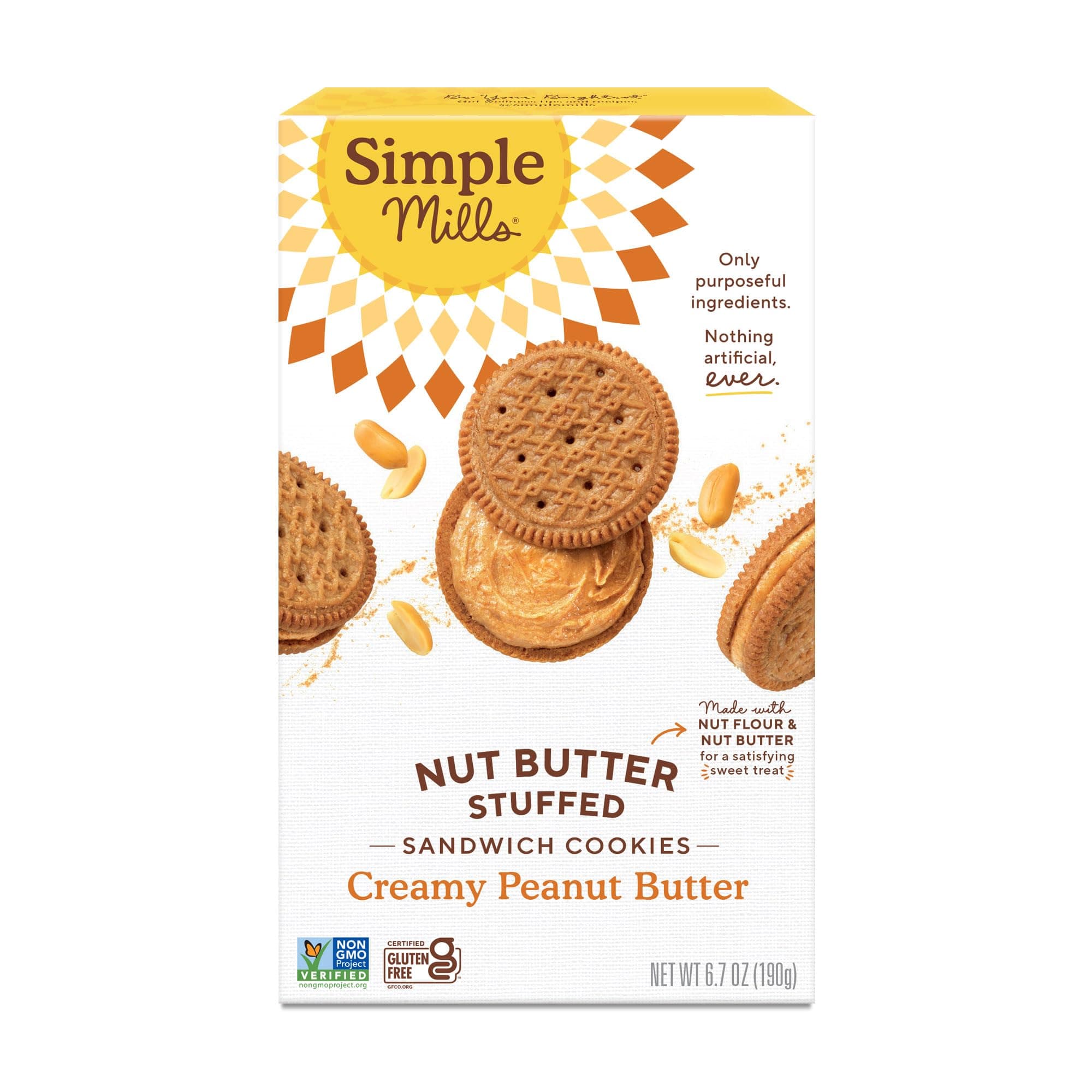 Simple Mills Creamy Peanut Butter Sandwich Cookies - Gluten Free, Vegan, Healthy Snacks, 6.8 oz (Pack of 1)