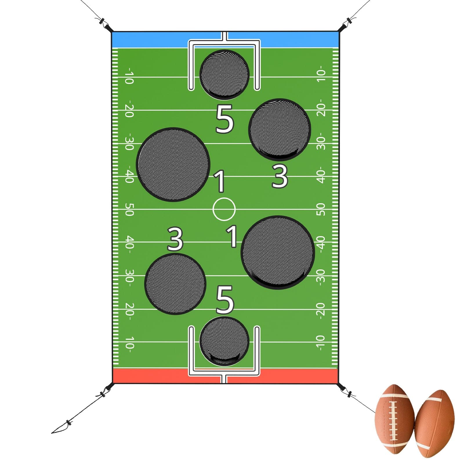 jumpfly Trampoline Football Game Accessories, Toss Throwing Target Net Fits 8 FT/10 FT/12 FT/14 FT Recreational Trampolines with Two Footballs - Trampoline Indoor Outdoor Party Games for Kids