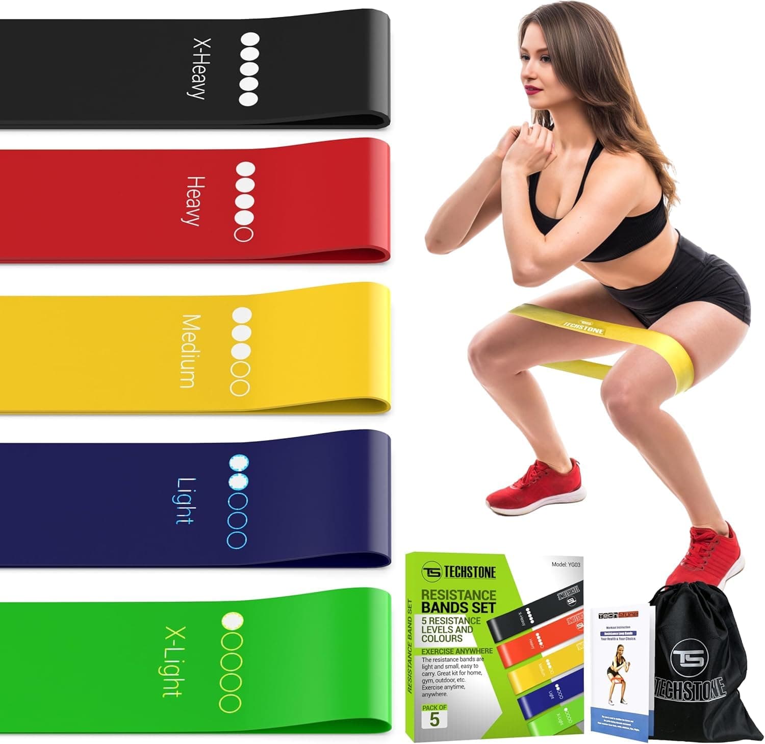 TechStone Resistance Bands Set – 5 Levels Loop Exercise Bands for Men & Women, Elastic Workout Bands for Home Gym, Training, Yoga & Fitness, Carry Bag Included