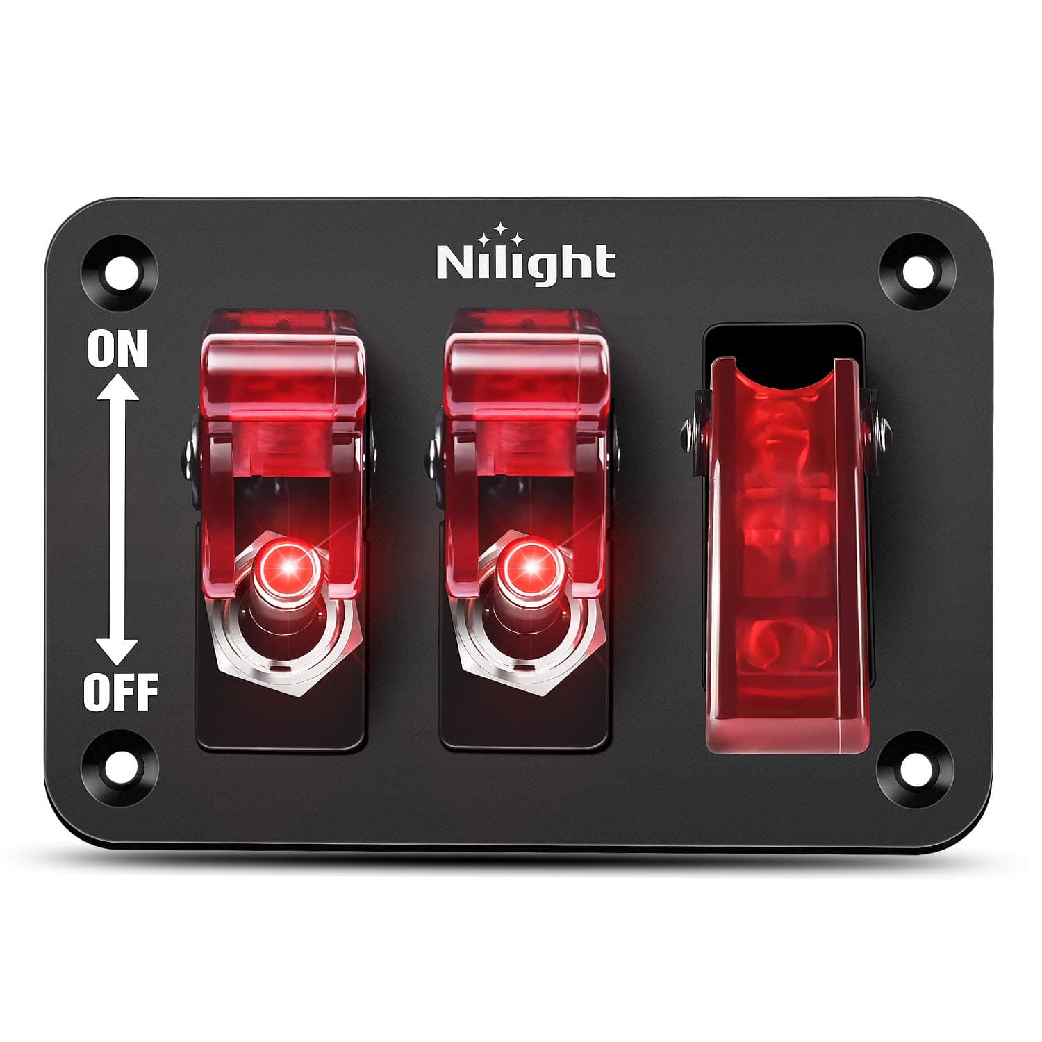 Nilight 3 Gang Toggle Switch 12V Rocker Switch Panel with LED Light and Flip Cover Heavy-Duty ON/Off Switch Plate 3 Pin SPST Rocker Switch,2 Years Warranty