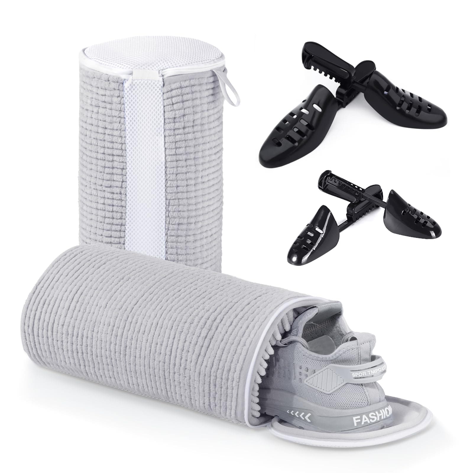 TeletrogyTeletrogy Shoe Laundry Bags for Washing Machine, Reusable Laundry Shoe Bag for Washer and Dryer, Fluffy Fibers 360° Wrap Around Cleaning, Adjustable Protective Shoe Trees - Home Dorm Travel, Gray