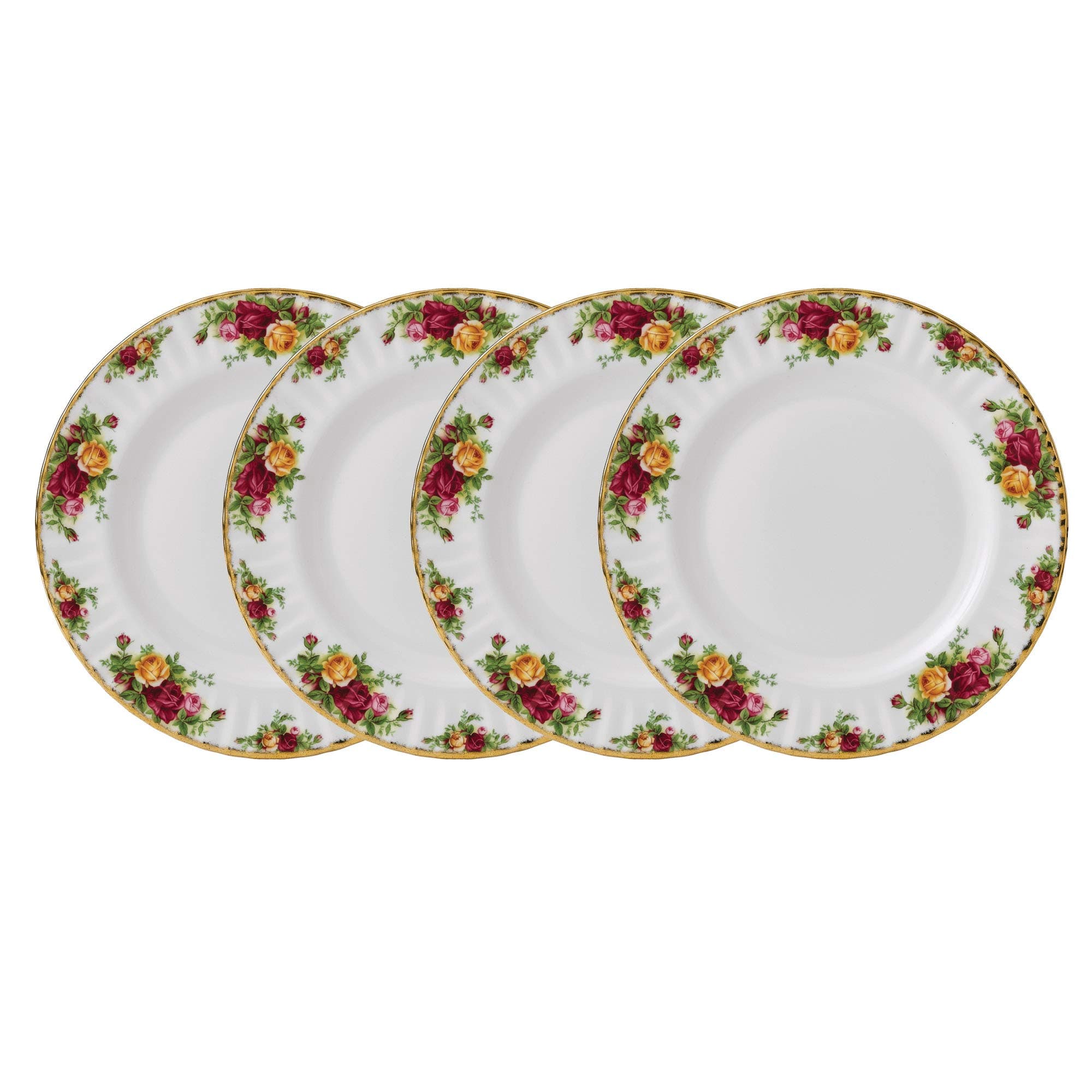 Old Country Roses 40034981 27cm Dinner Plates, Set of 4 White, Bone China, Multi
