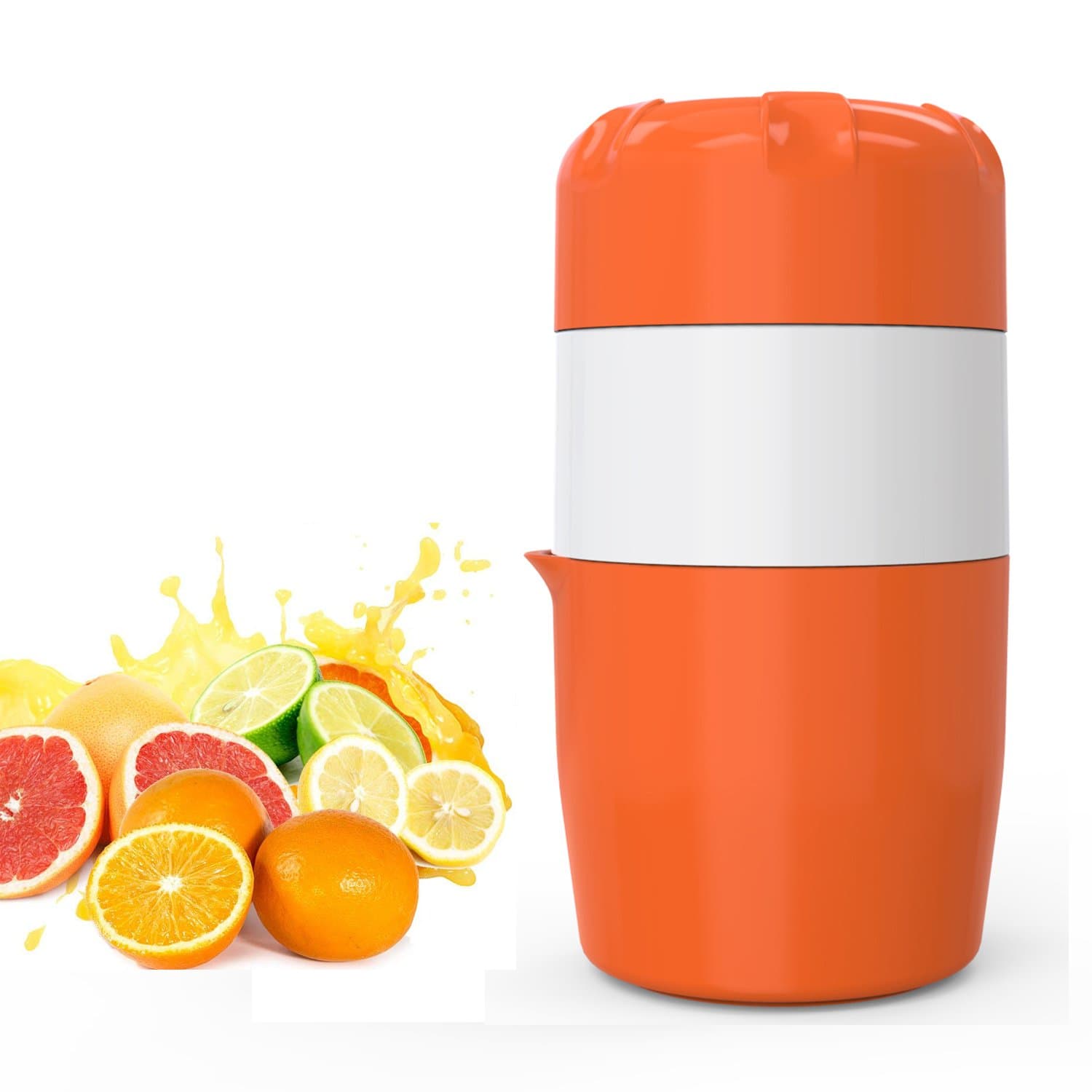 MOSAIN Hand Citrus Juicer Orange Squeezer Manual Lid Rotation Press Reamer for Lemon Lime Grapefruit with Strainer and Container（Free 1 pc cleaning brush）