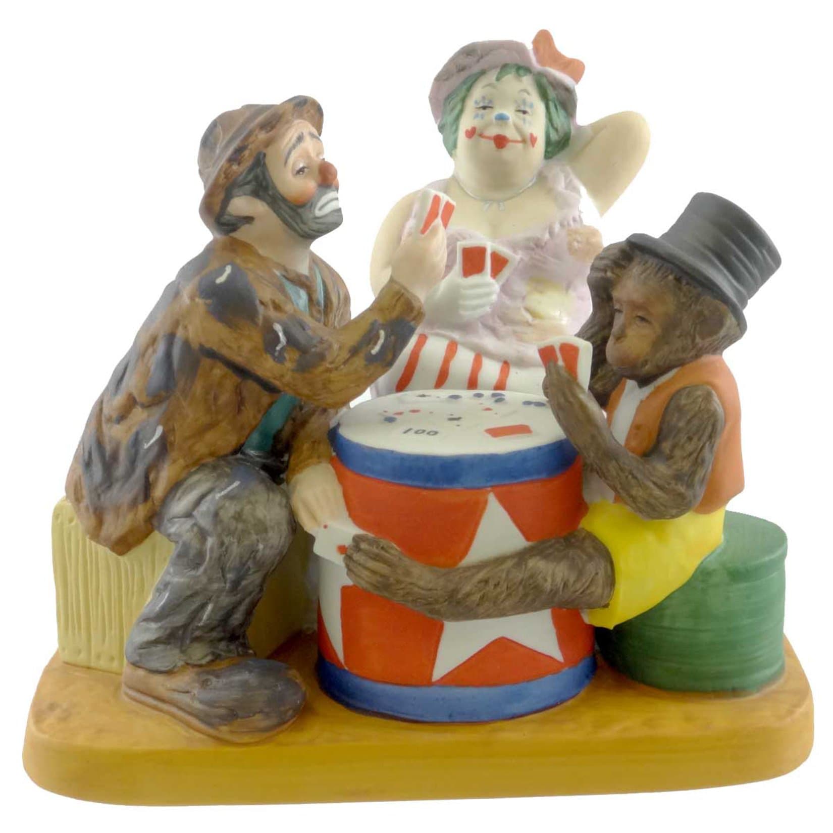 EMMETT KELLY Cheaters, Porcelain, Kelly Sr Clown Hobo Circus Card, Collectible Figurines, Dgc'86