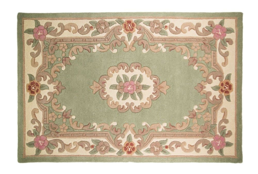 Chinese Wool Rugs In Green Handmade Traditional Aubusson Design 120x180cm or 4'x6'