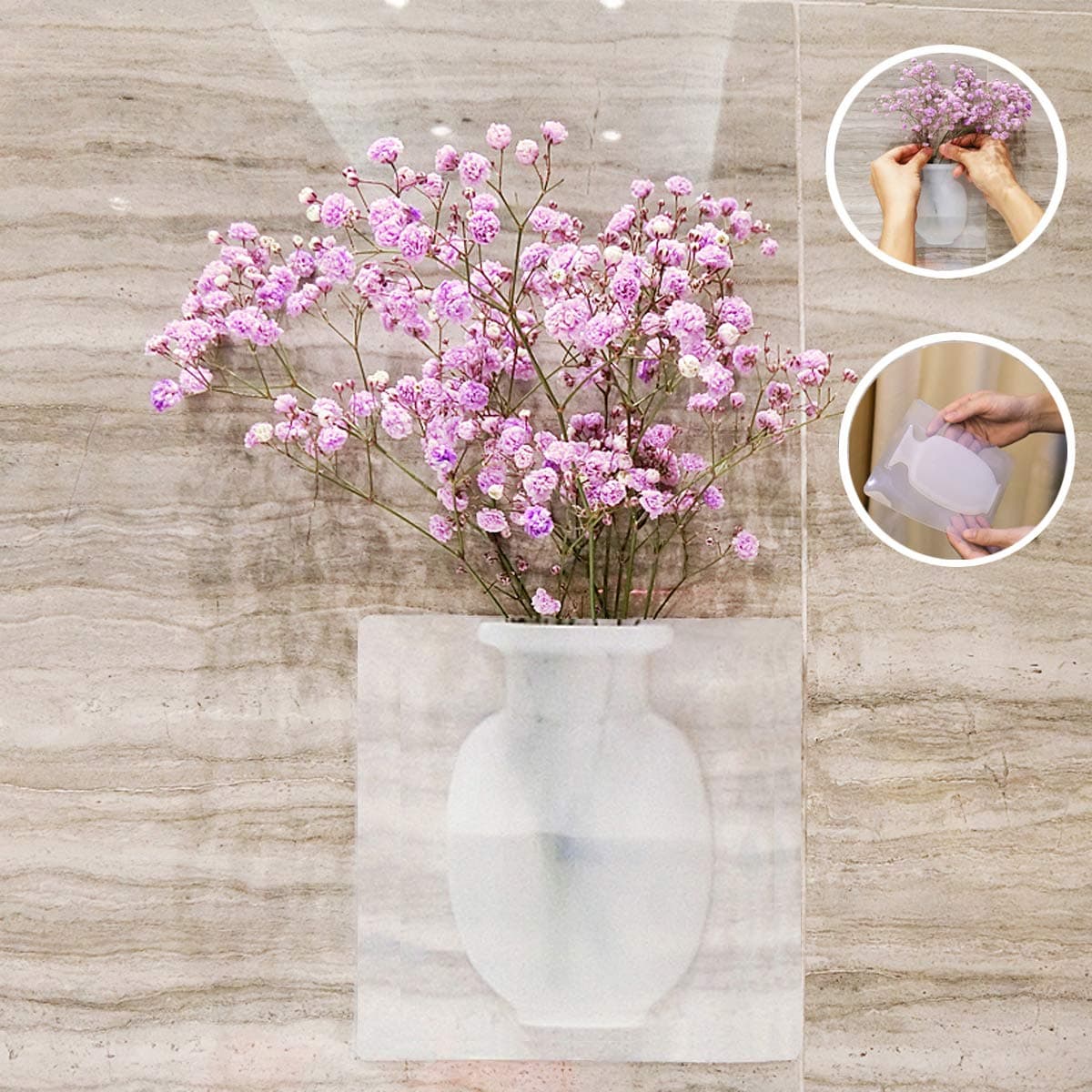 MIRUOC Silicone Sticky Vase Reusable Wall-Mounted Flower Holder Drilling-Free Hanging Decorative Rubber Vase for Home and Offices Wedding Decoration