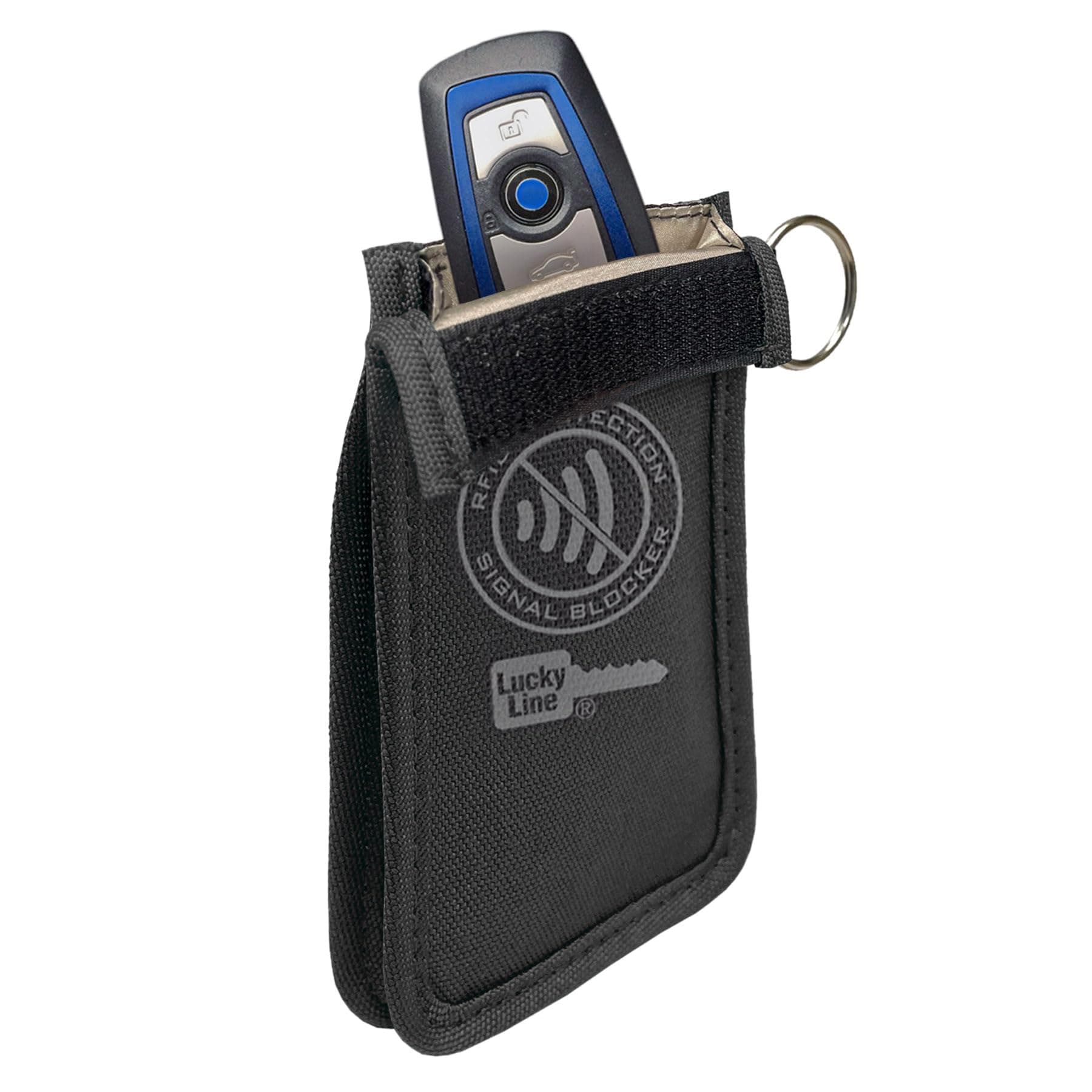 Lucky Line RFID Signal Blocking Key Hider Pouch Wallet with Adhesive & Velcro, Anti-Theft Storage Key FOB Battery Saver Credit Card Identity Protection (91801)