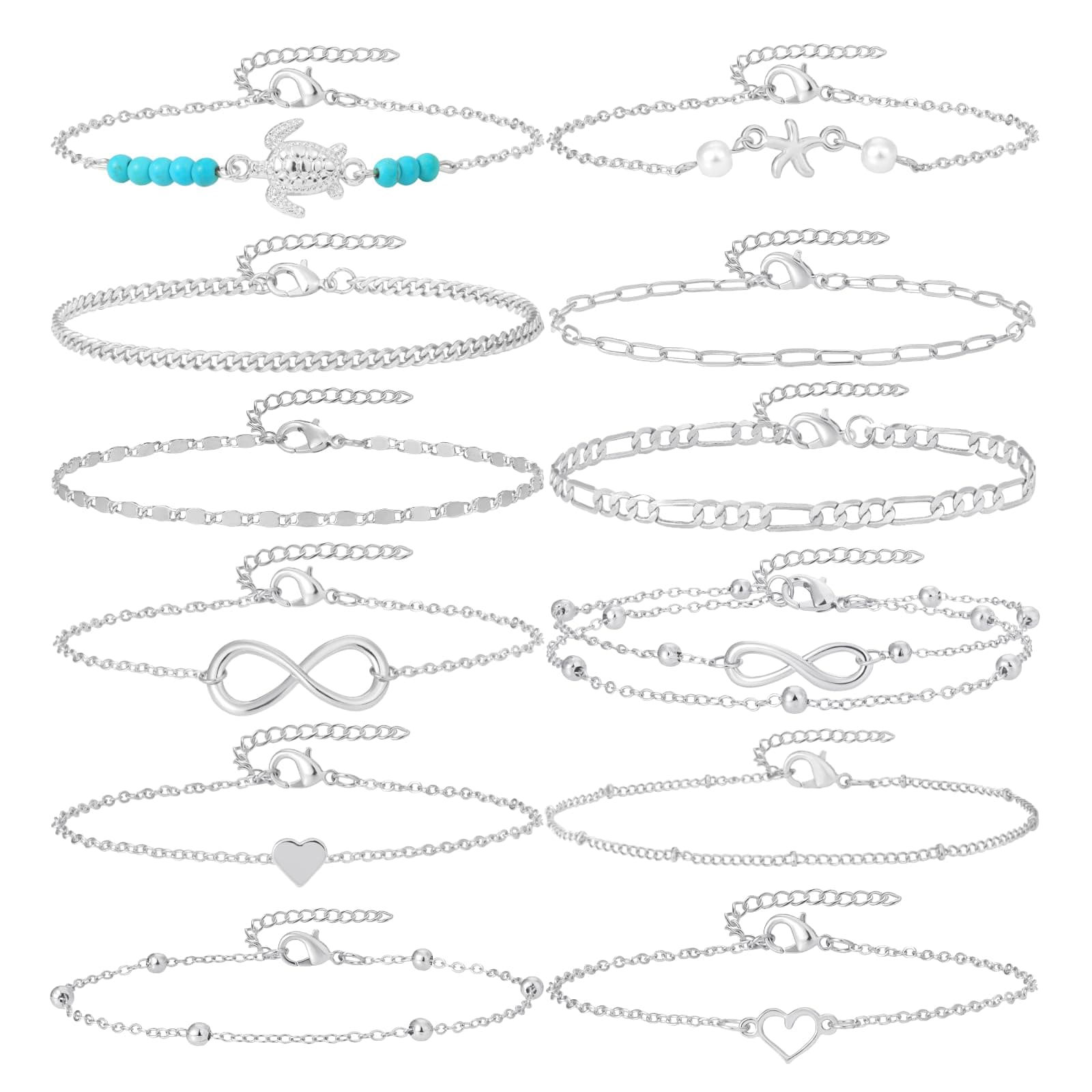 Starain 12pcs Women's Charm Anklet Set Gold Multilayer Adjustable Ankle Bracelets Boho Beach Foot Anklet for Women