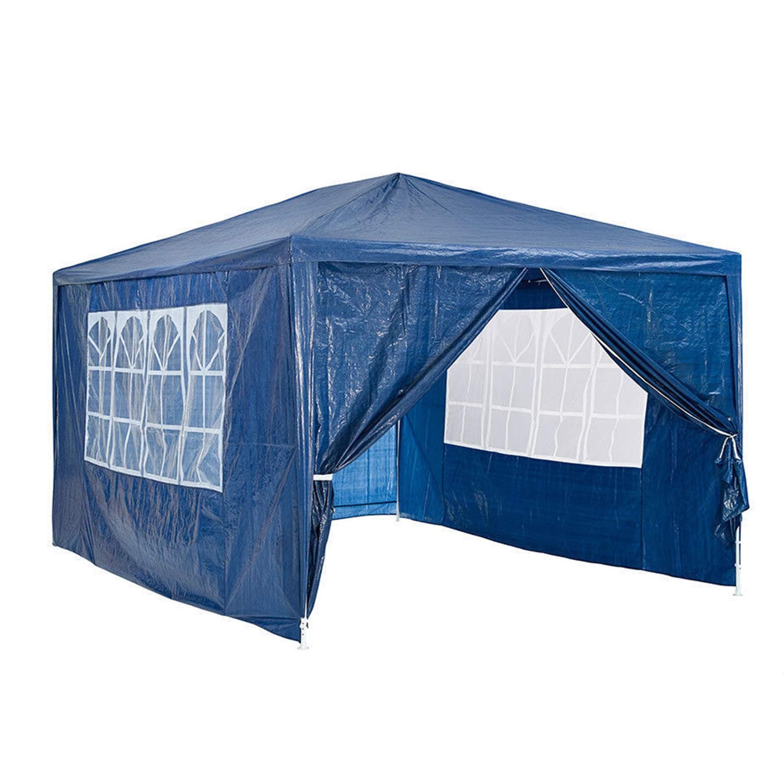 NEW Garden Heavy Duty 130g PE Gazebo Marquee Party Tent Canopy Outsides Garden Camping Beach Wedding Folding Gazebo Canopy Full Cover 4 Side Panels 3x3M Easy to Assemble Blue