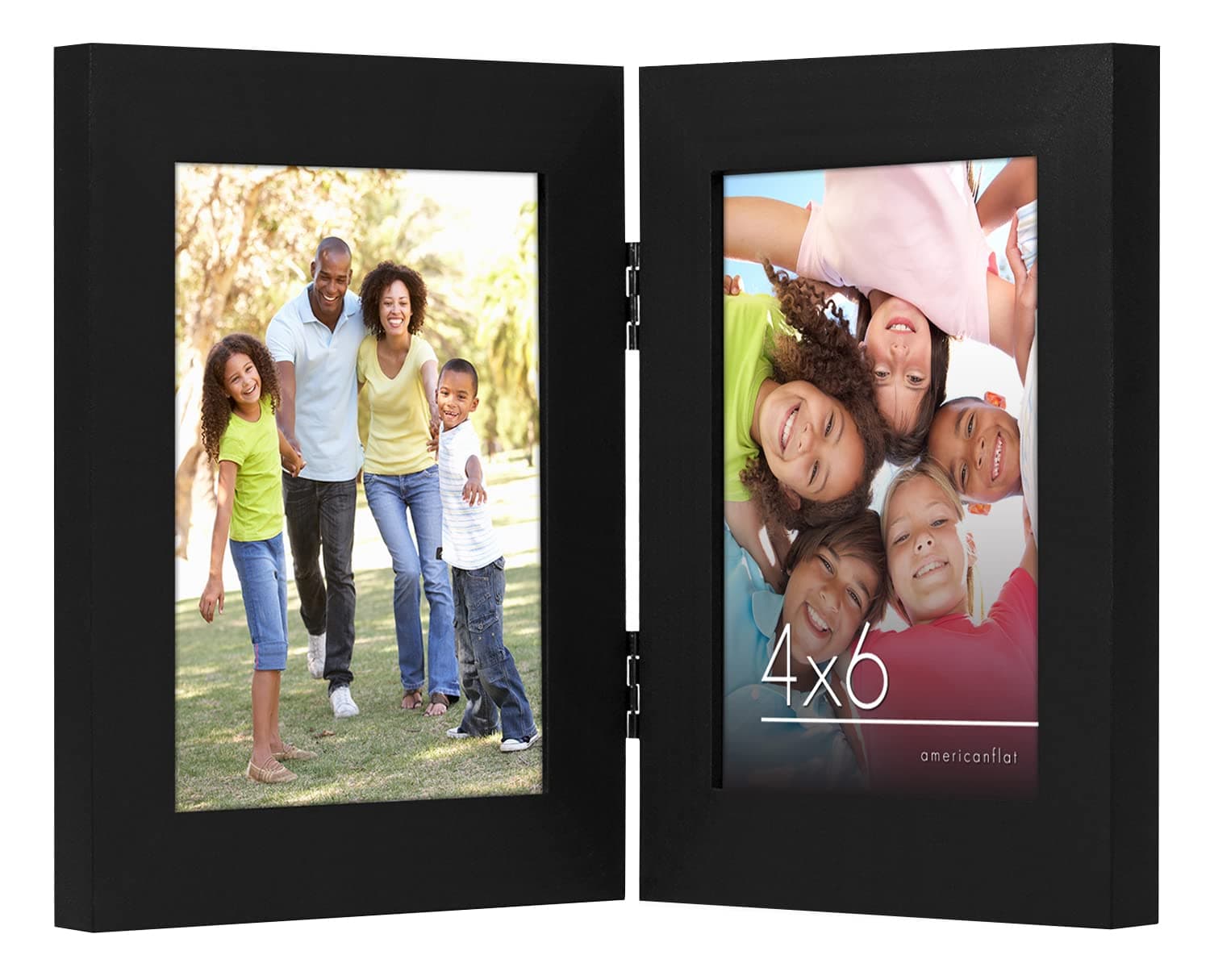 Americanflat Hinged 4x6 Picture Frame with Shatter-Resistant Glass - Double Picture Frames with Engineered Wood - Signature Collection - Photo Frame for Tabletop Display - Black