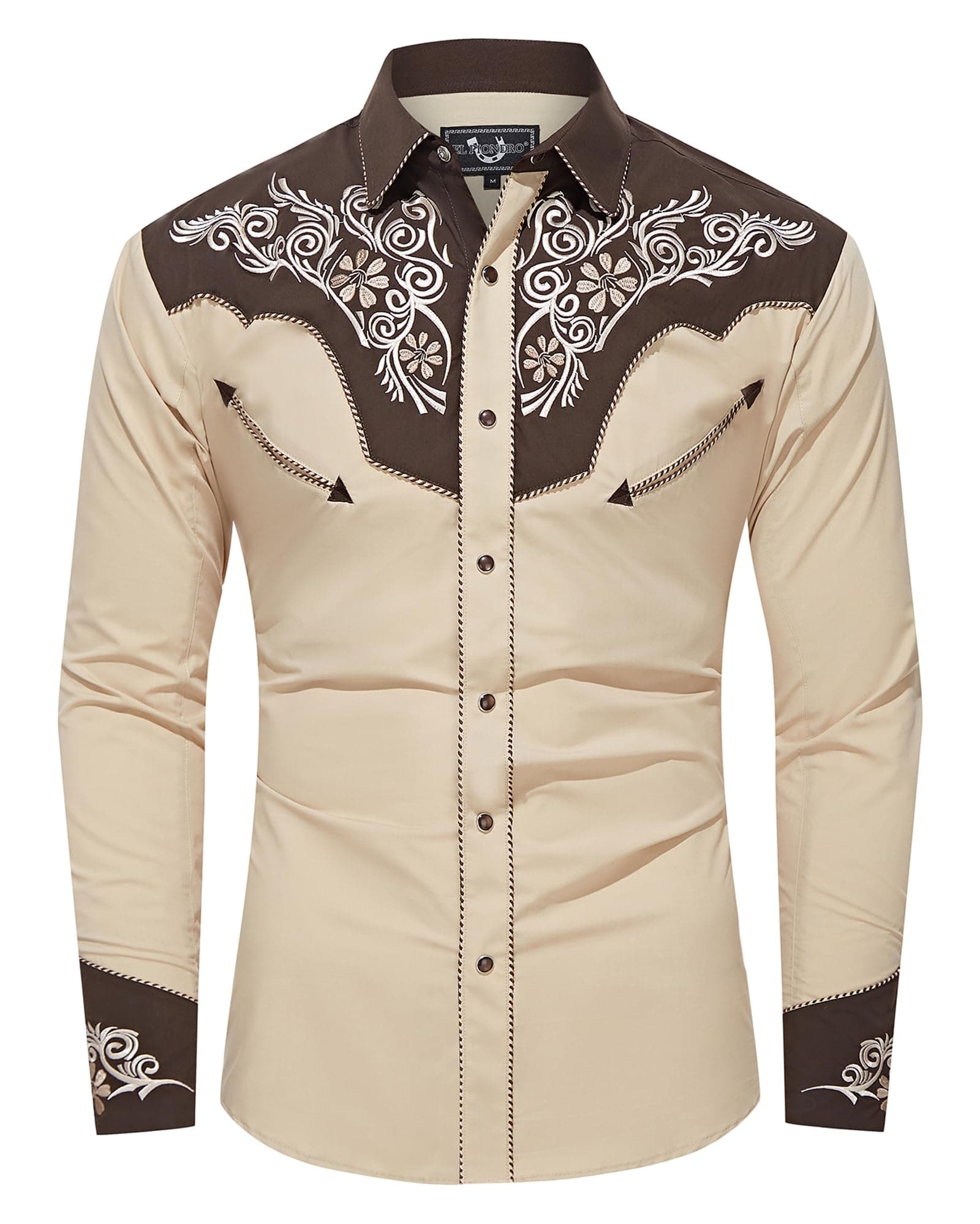 EL PIONERO Men's Western Shirt Long Sleeve Embroidered Cowboy Casual Snap Button Shirt