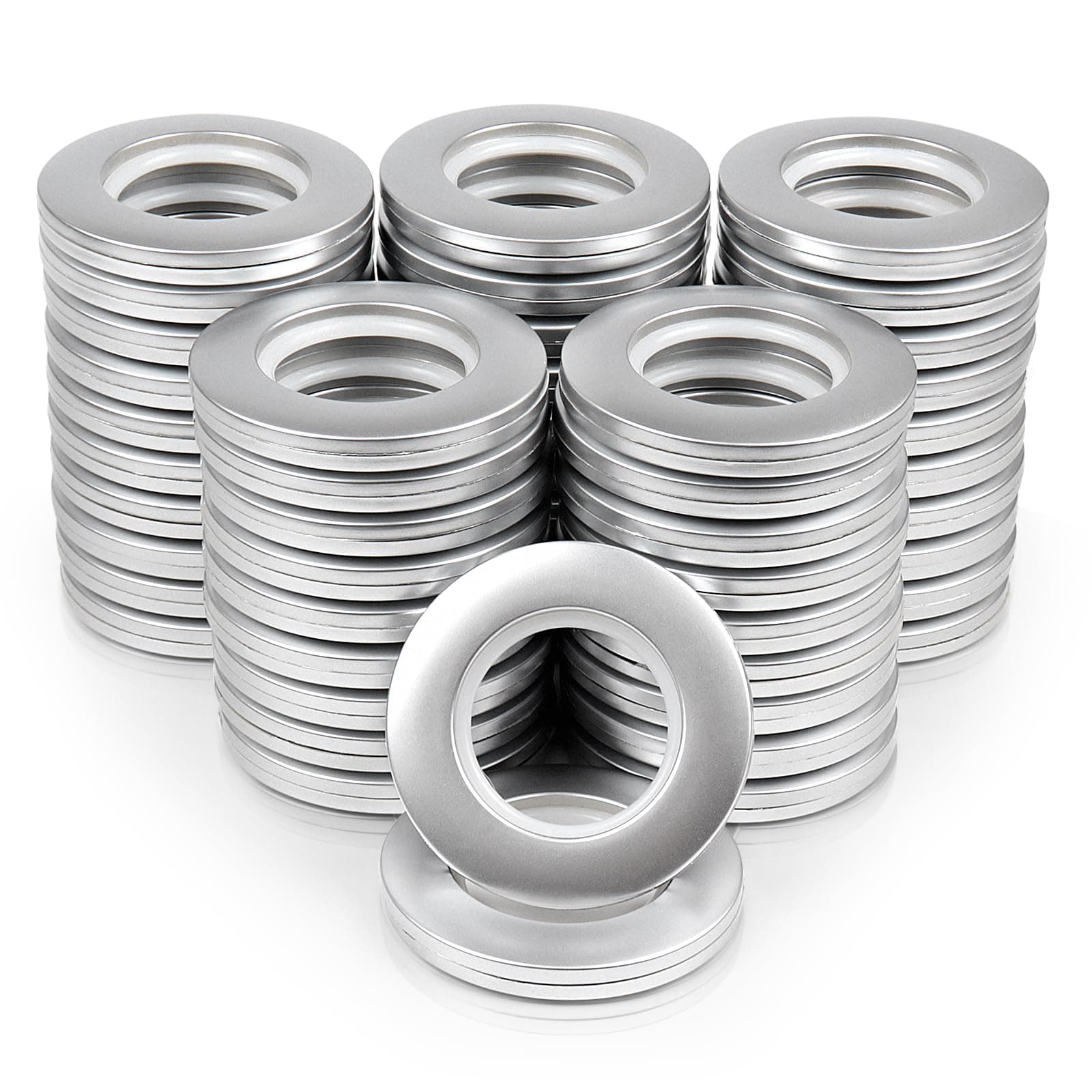 ZXXSFM 50 Pack Curtain Grommets 1-9/16 Curtain Eyelet Rings Inner Diameter 40Mm Curtain Spacers Nanoscale Low Noise Roman Ring for Window Curtain,Shower Curtain,Living Room(Matte Silver)
