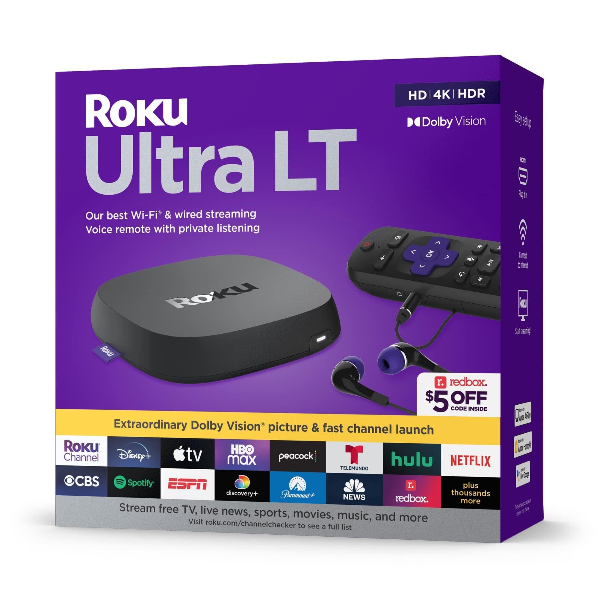 Ultra LT (2023) HD/4K/HDR Dolby Vision Quad-Core Streaming Player with HDMI Cable, Headphones, Voice Remote w/Private Listening, Ethernet