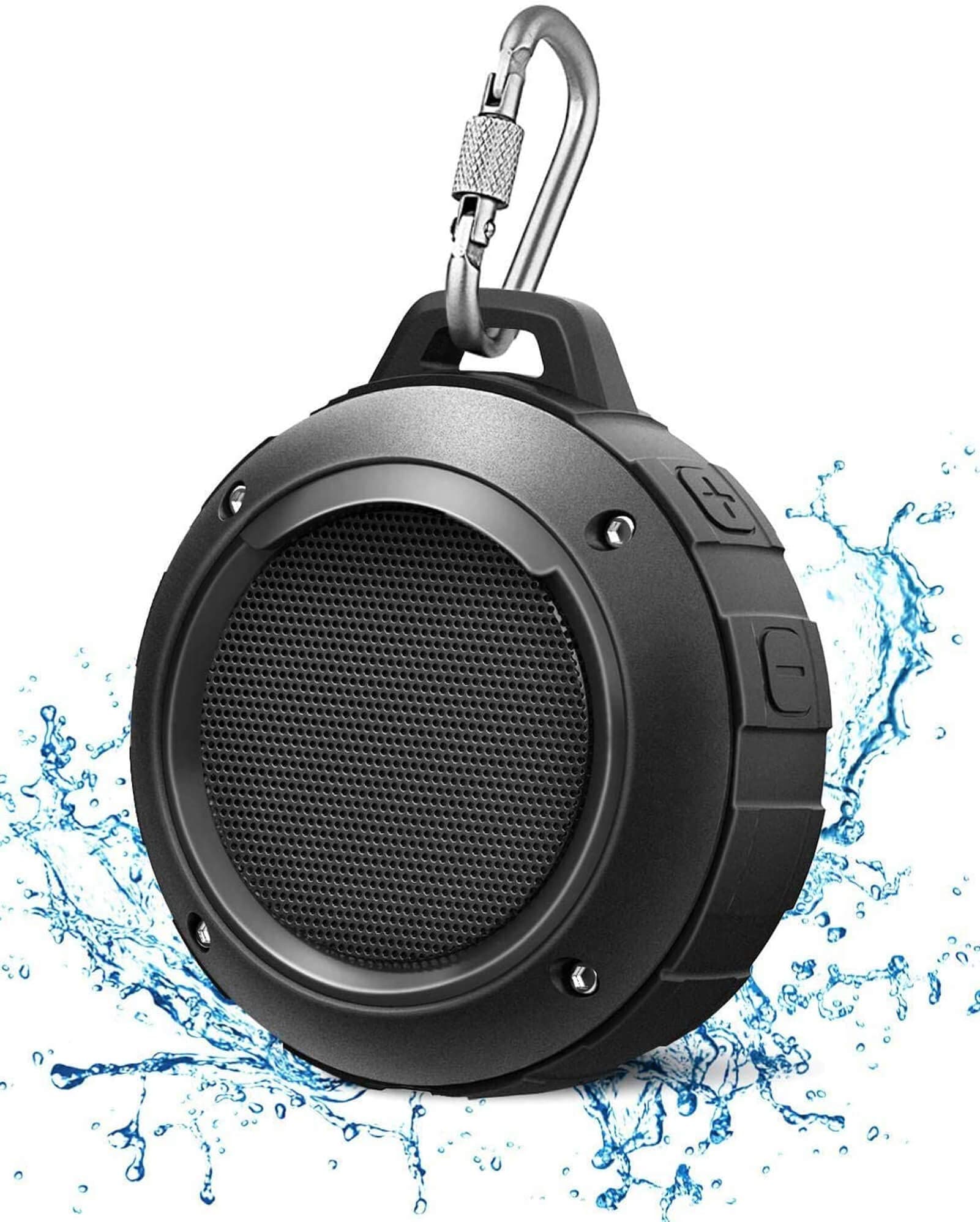 Kunodi Outdoor Waterproof Bluetooth Speaker, Wireless Portable Mini Shower Travel Speaker with Subwoofer, Enhanced Bass, Built in Mic for Sports, Pool, Beach, Hiking, Camping (Black)