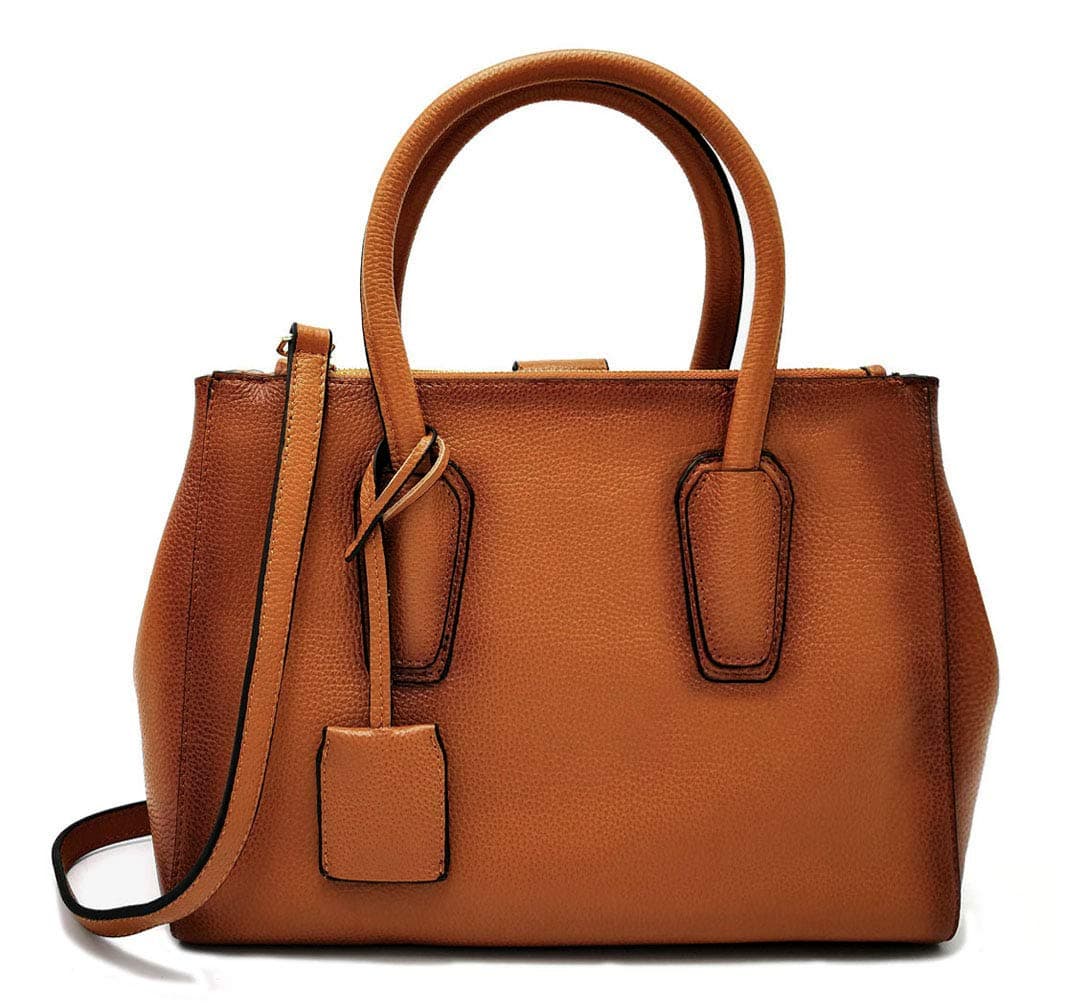 Women's Genuine Leather 2-Way Double Zip Top Handle Handbag Satchel Shoulder Bag Purse