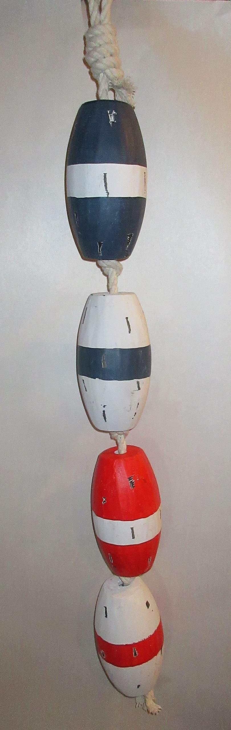 Moby Dick 36 Inch String of 4 Wooden Buoys Fishing Floats Distressed Finish