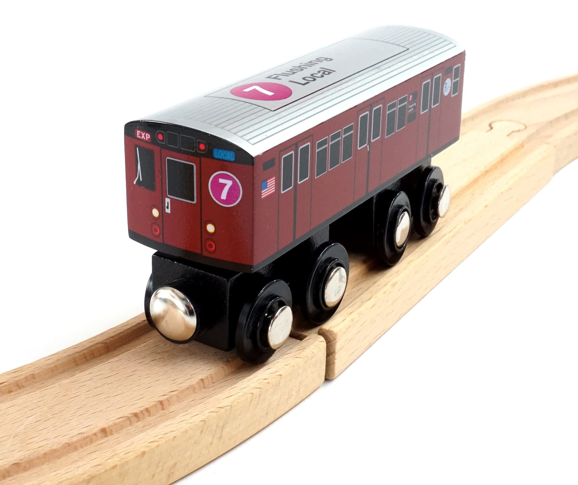 MUNI PALS New York City Subway Wooden Railway (Nostalgia Series) Redbird 7 Train/Flushing Local–Child Safe and Tested Wood Toy Train