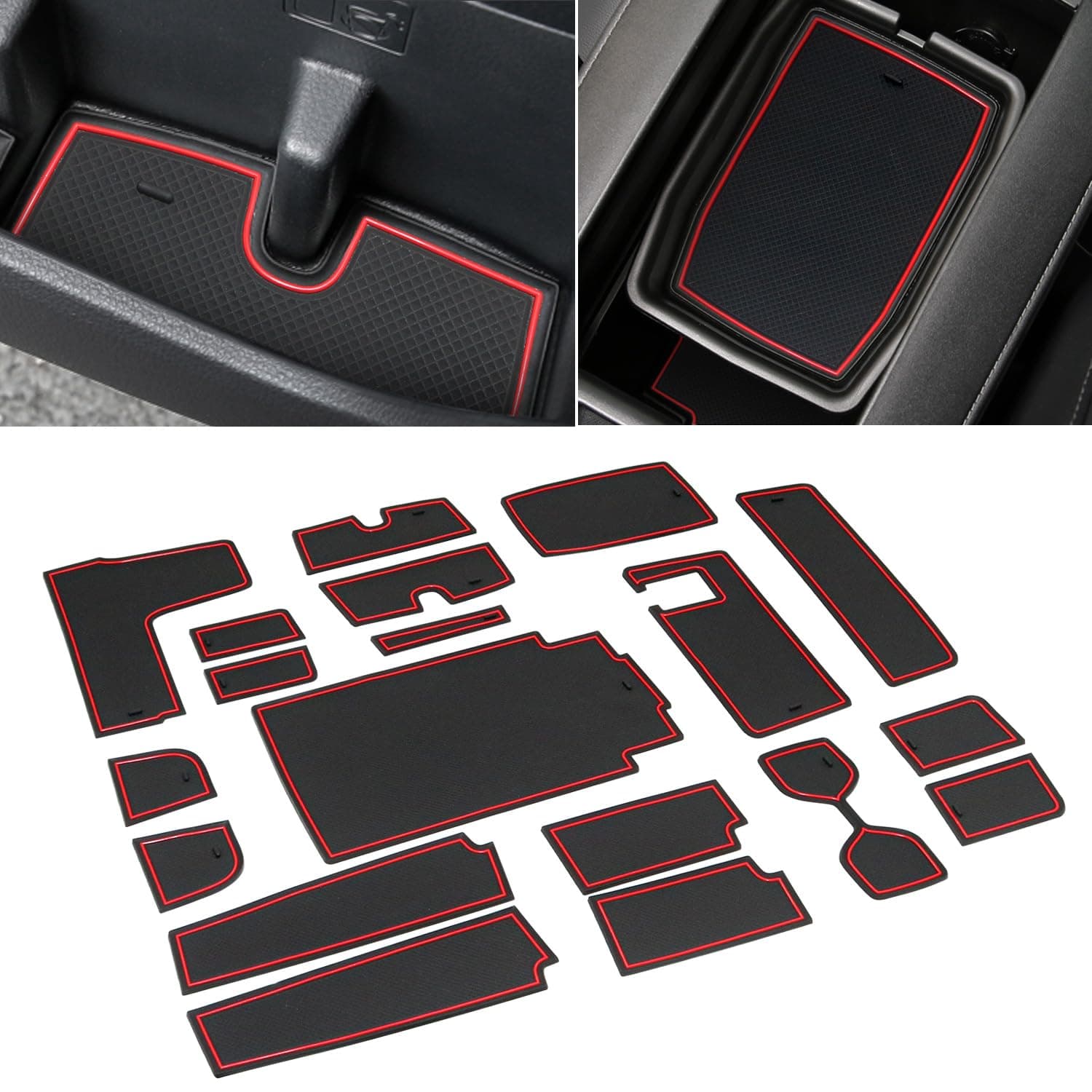 for Toyota Highlander Accessories 2024 2023 2022 2021 2020 Cup Holder Inserts, Custom Fit Cup Holder, Center Console Liner, Door Pockets Rubber Pad Kit (Bench Seat,Red Trim) - 22pc/set