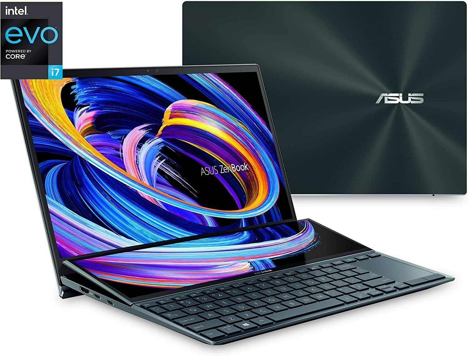 ASUS ZenBook Duo 14 UX482 14” FHD Touch Display, Intel Evo Platform, Core i7-1195G7, 8GB RAM, 512GB PCIe SSD, ScreenPad Plus, Windows 10 Home, WiFi 6E, Celestial Blue, UX482EAR-DB71T